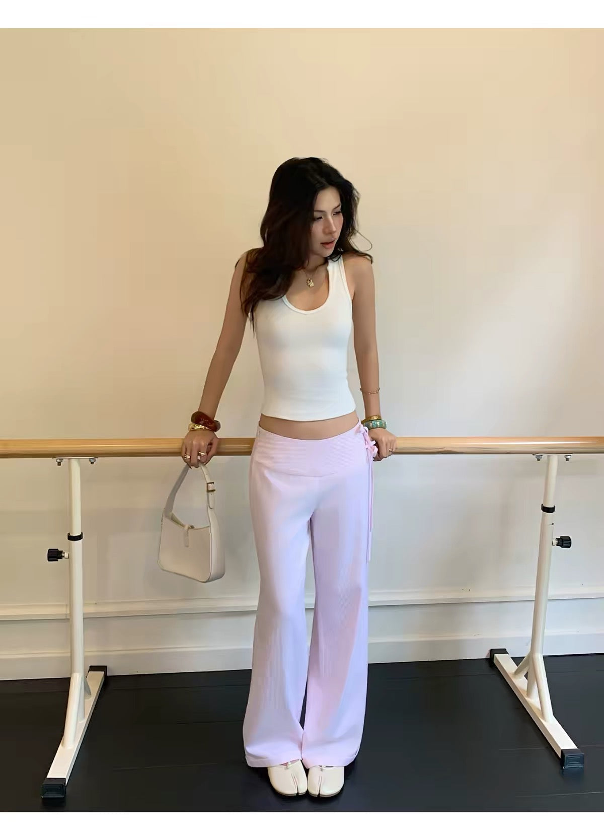 AUD Mid-Low Waist Striped Casual Pants