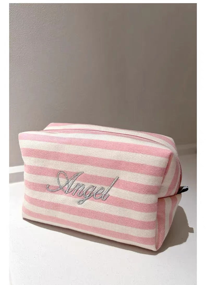 SUBDUED Striped Makeup Bag - Pink/White Stripe