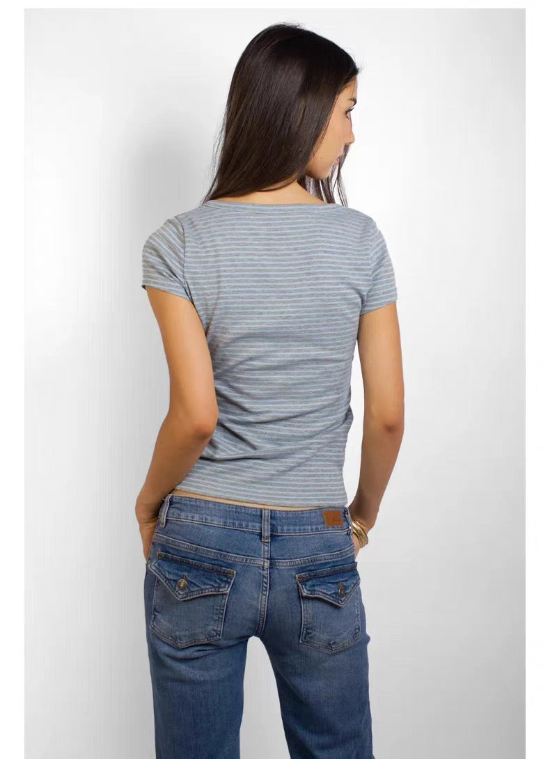 SUBDUED Blue Grey Striped Top