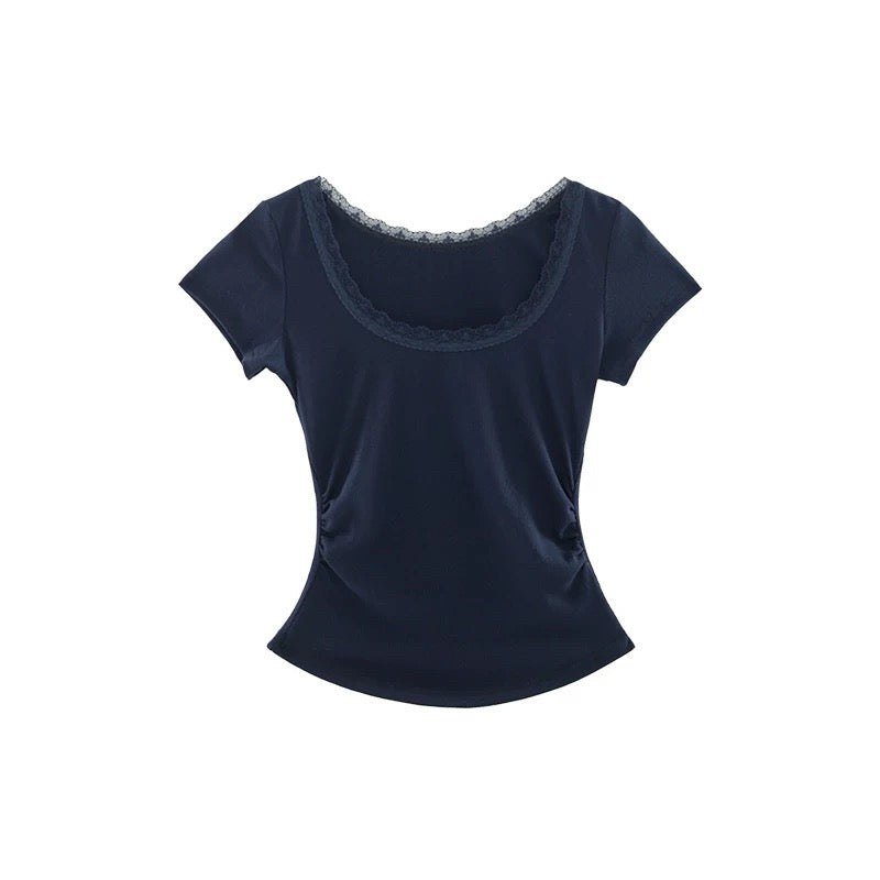 LACE ROUND NECK SHORT SLEEVE TOP