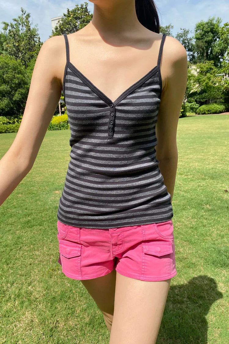 brandy Lorene Striped Tank- Grey