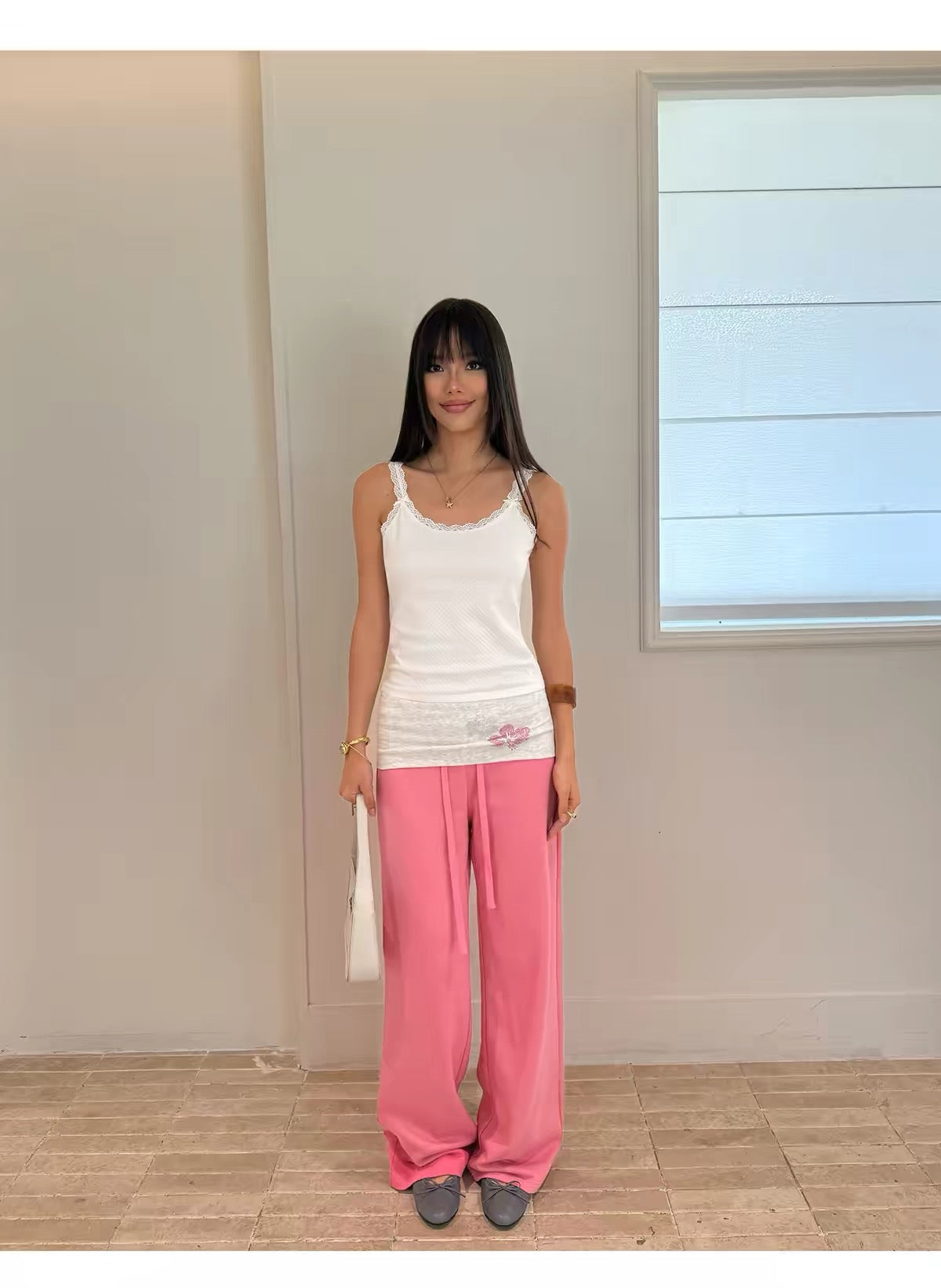 AUD Drawstring Wide-Leg Casual Pants -PINK