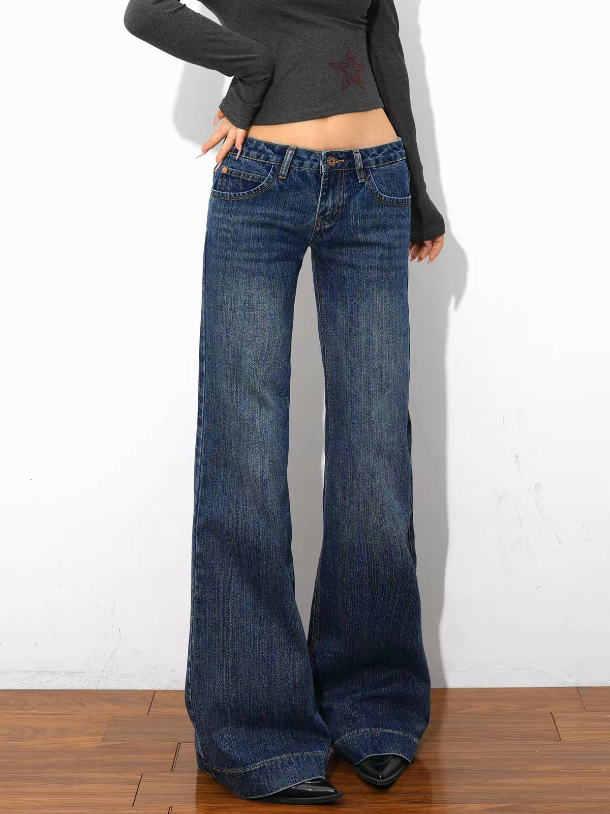 SH Vintage Low Waist Washed Micro Flare Jeans