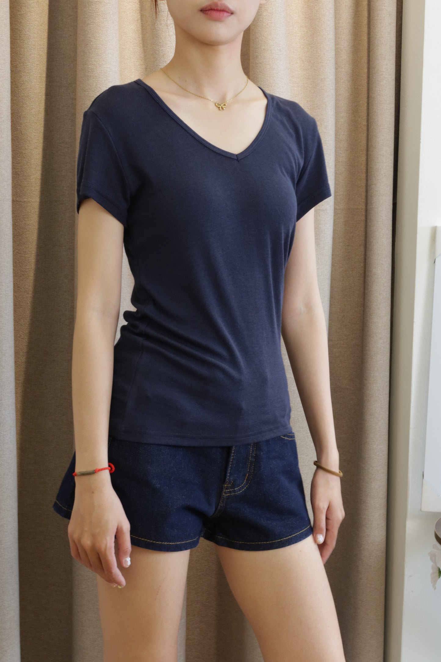 Navy basic v neck top