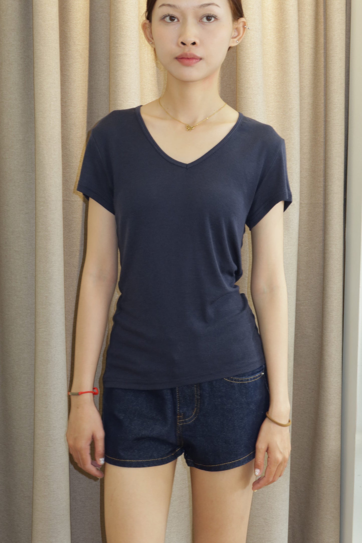Navy basic v neck top