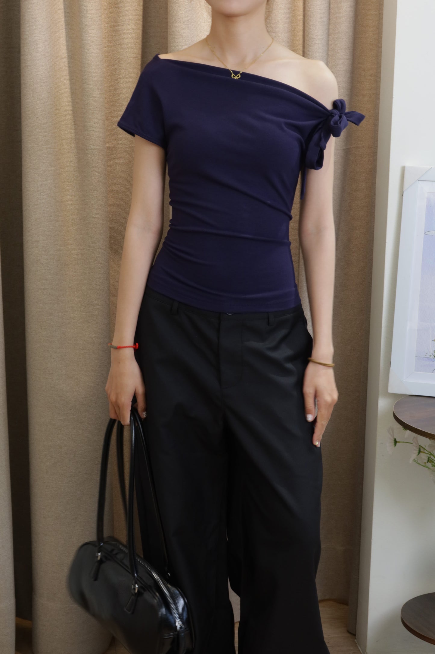 bow half shoulder top