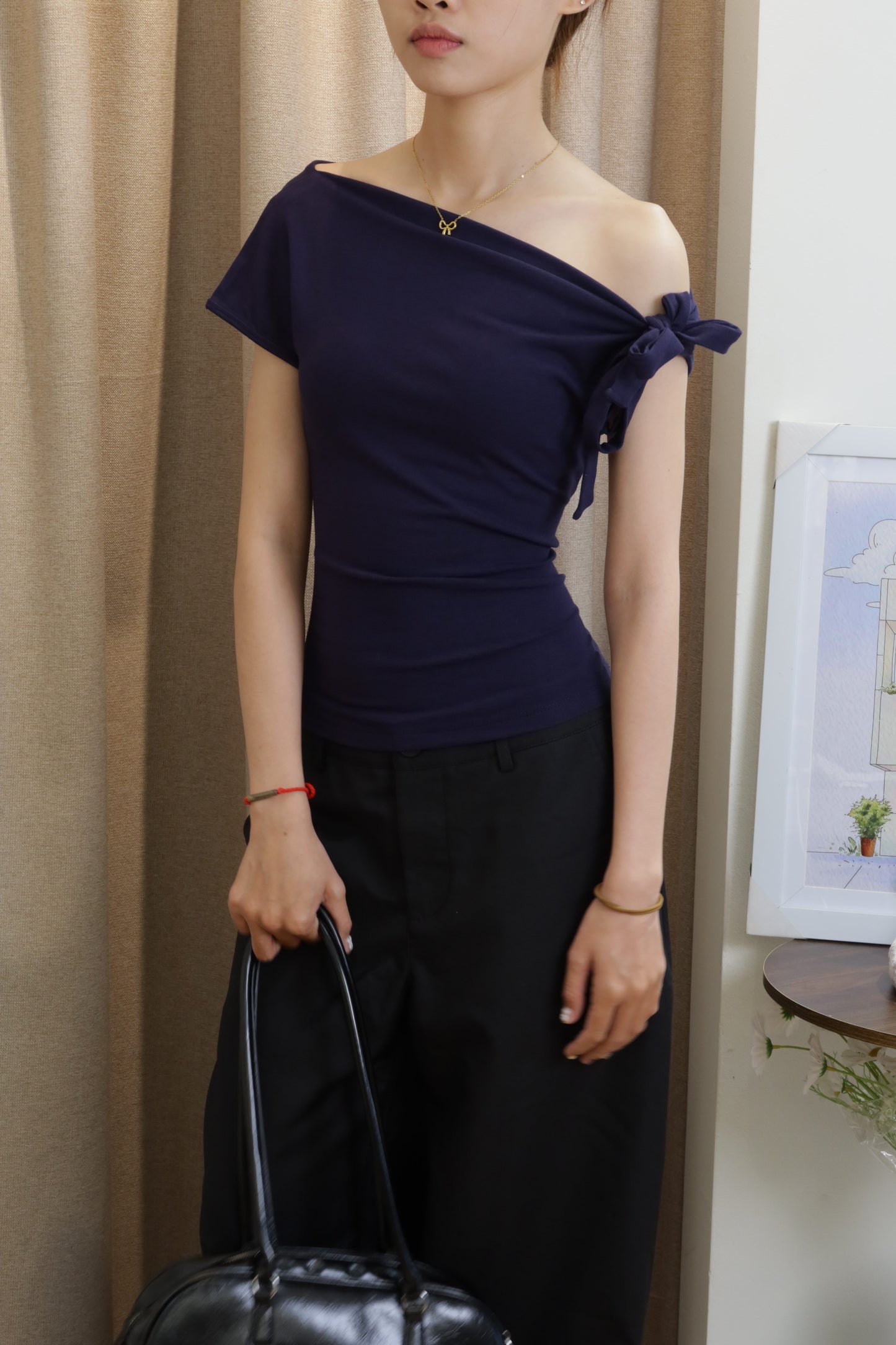 bow half shoulder top