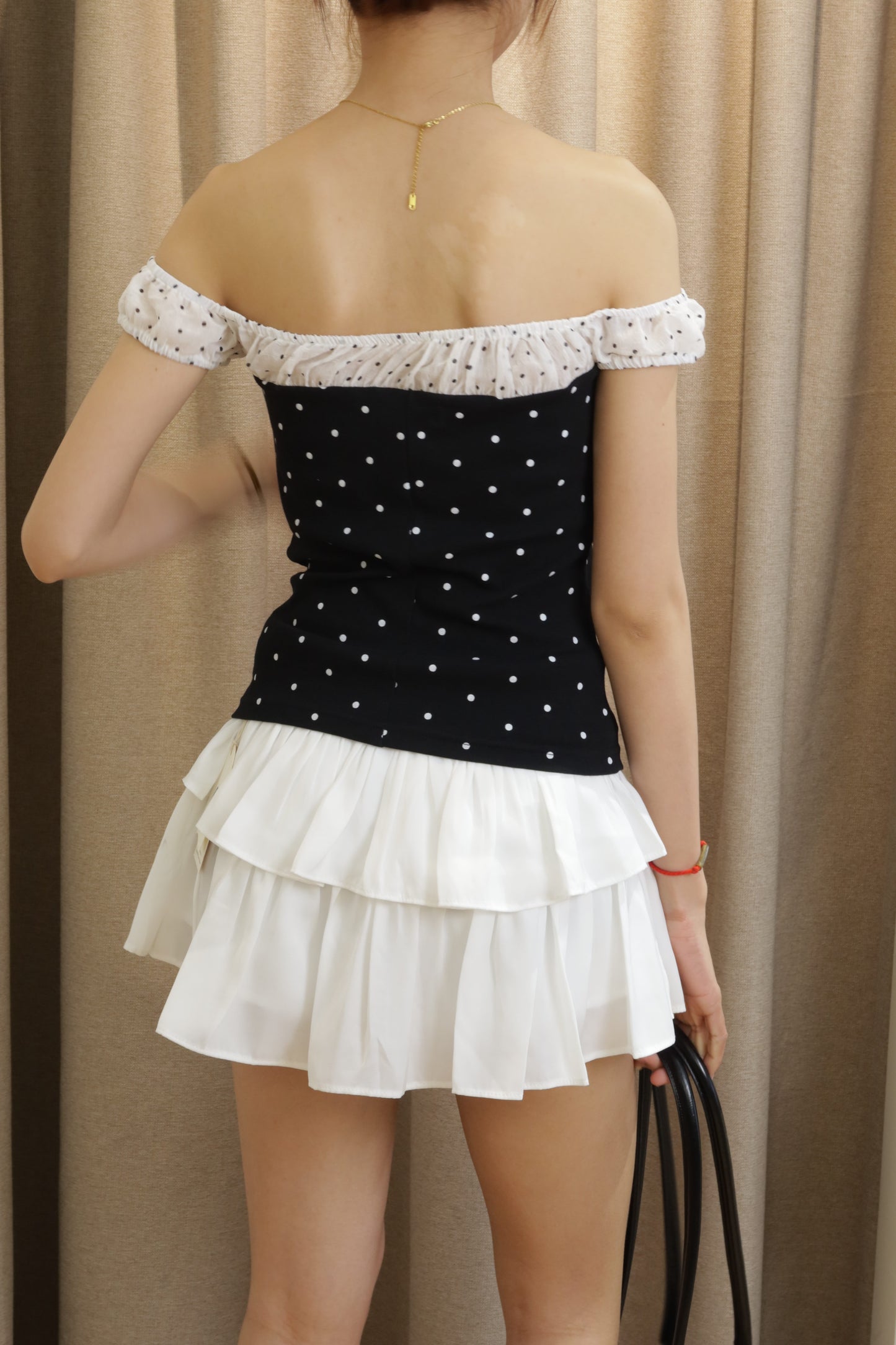 Off shoulder polkadot top
