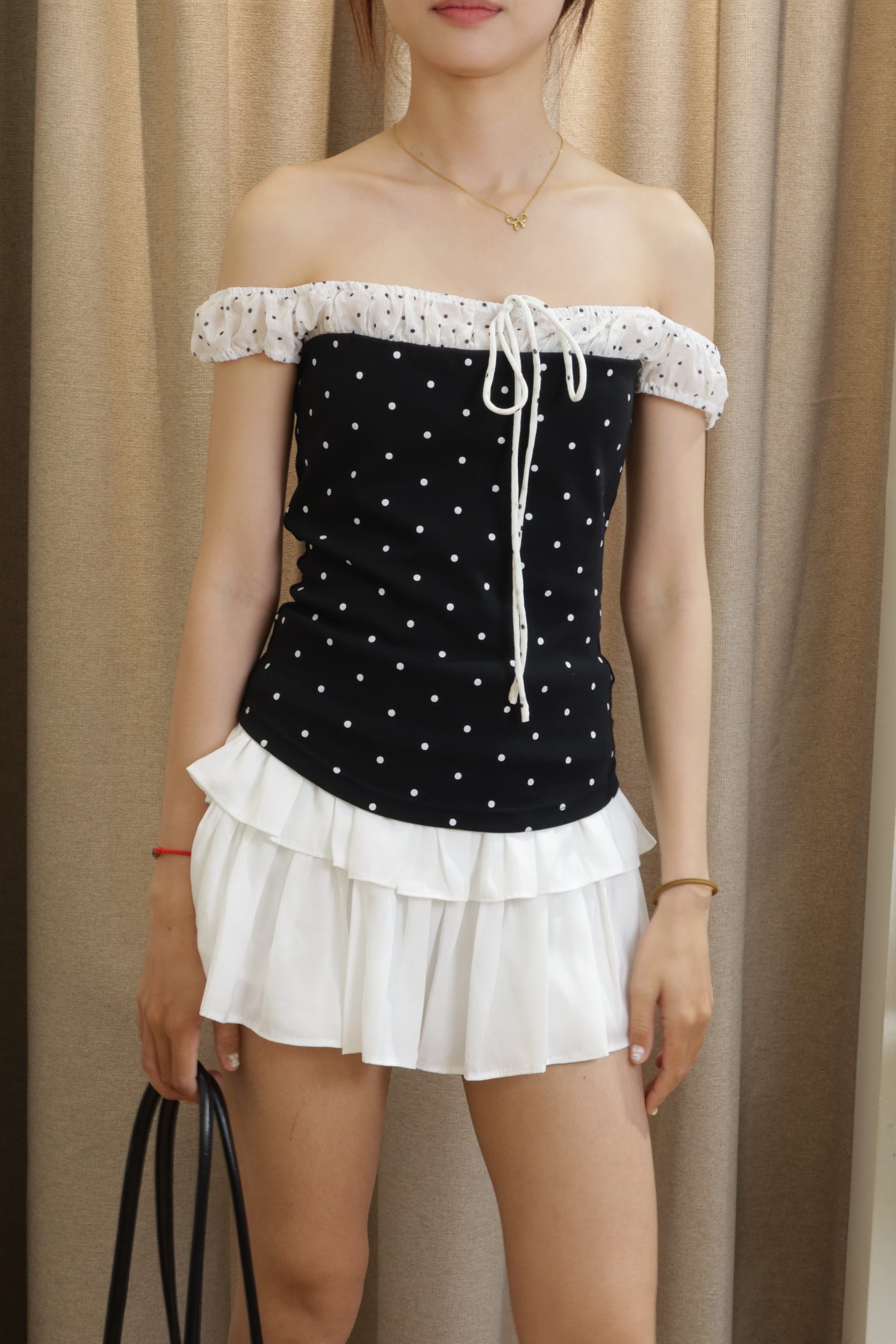 Off shoulder polkadot top