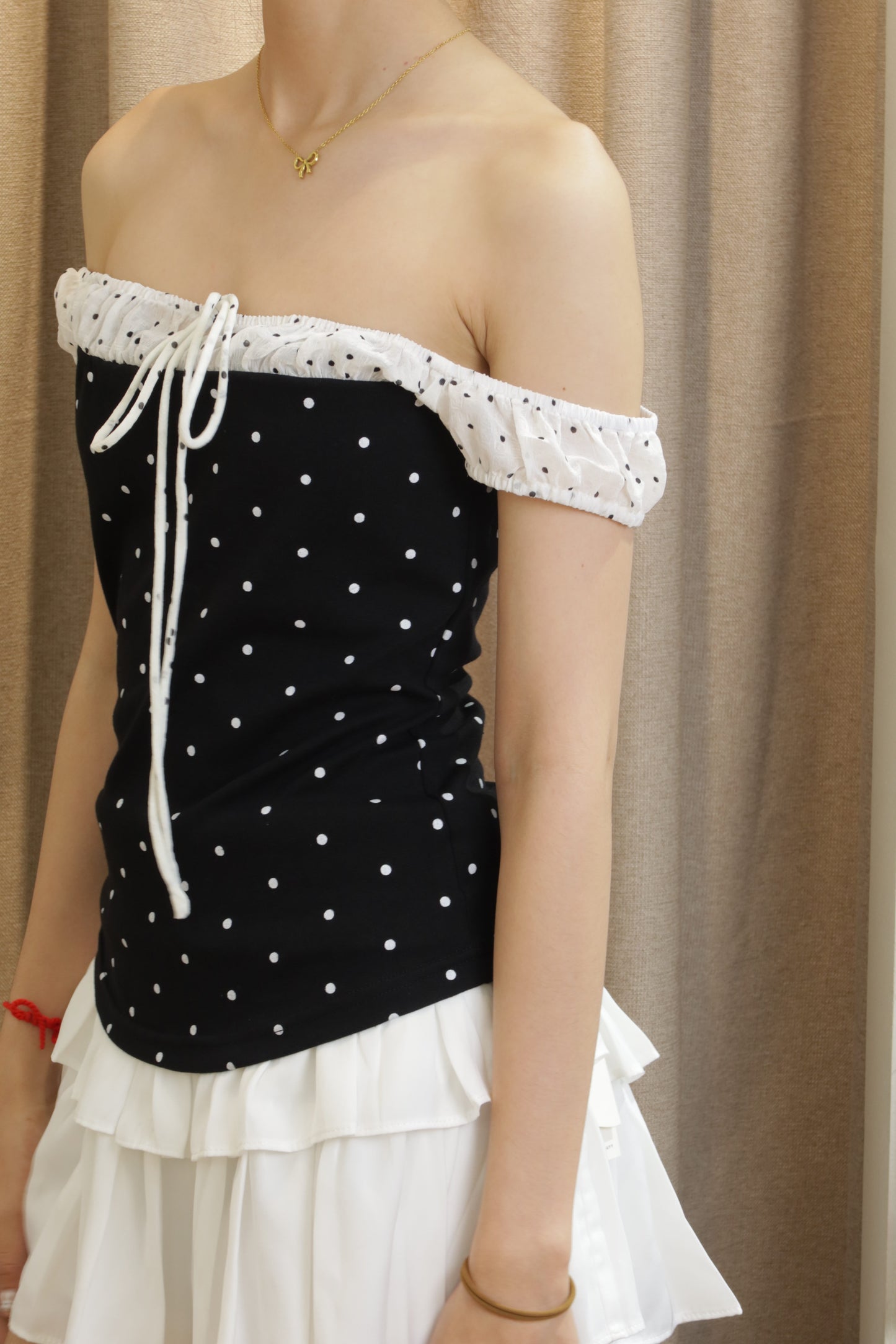 Off shoulder polkadot top