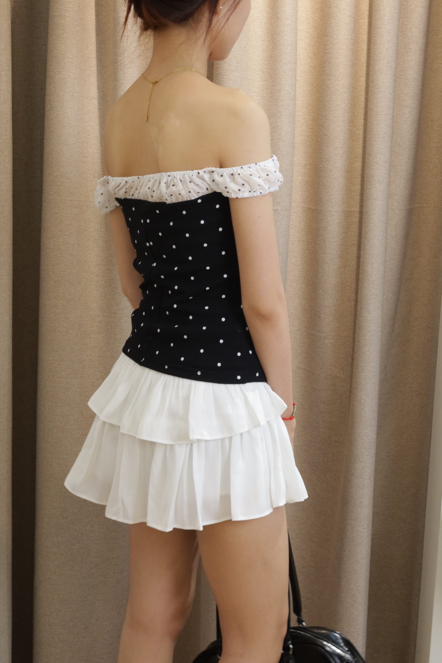 Off shoulder polkadot top