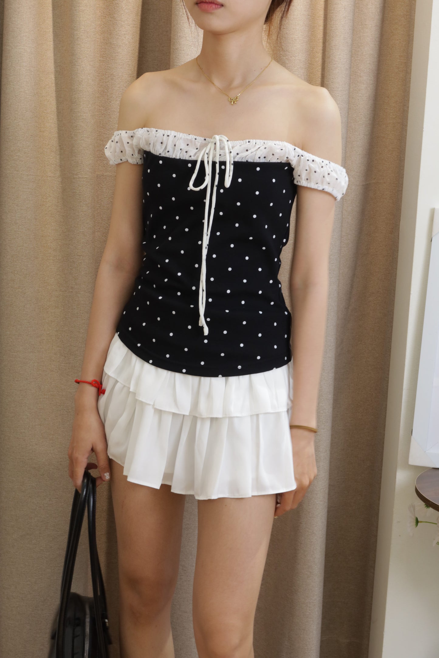 Off shoulder polkadot top