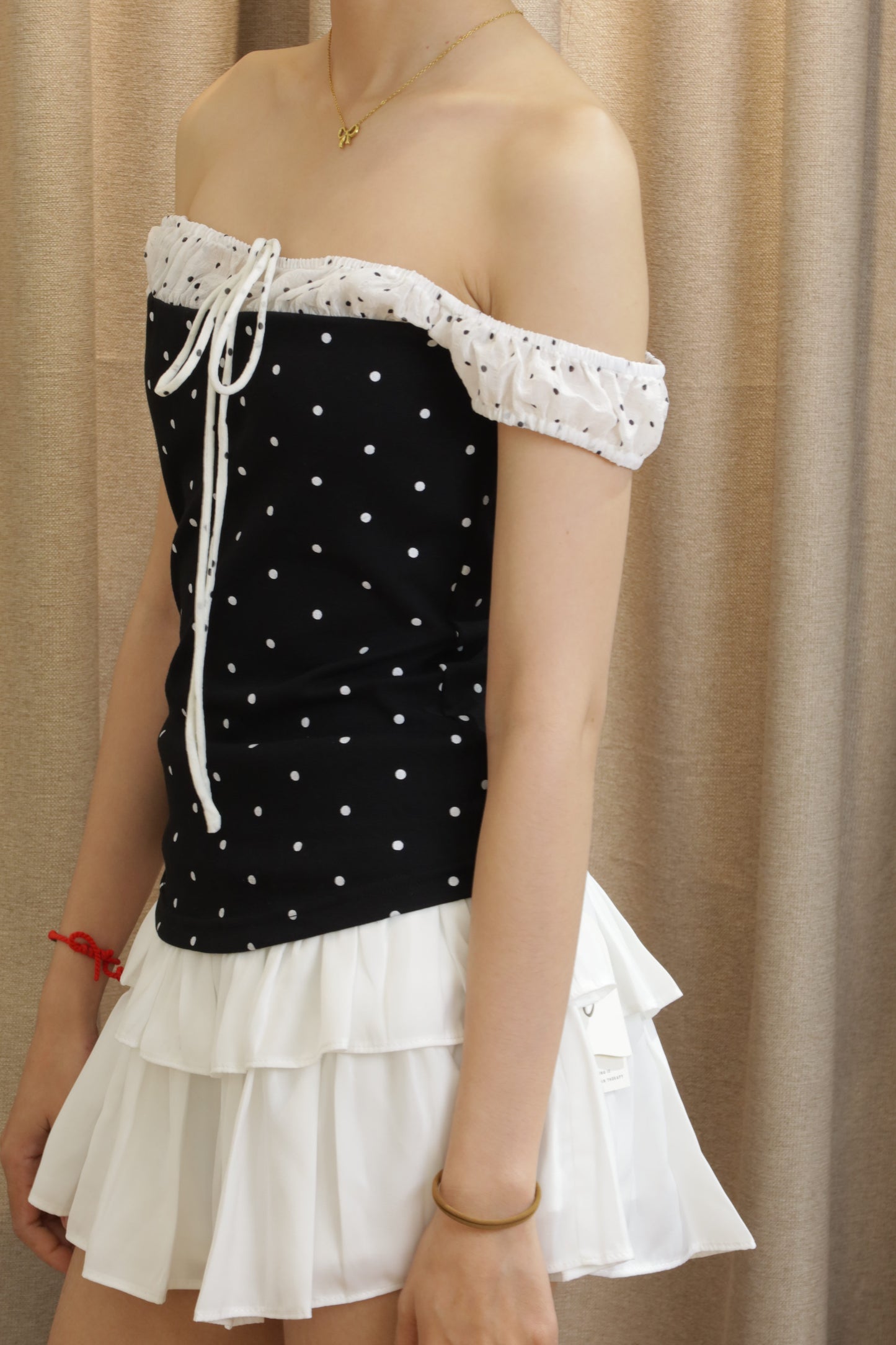 Off shoulder polkadot top