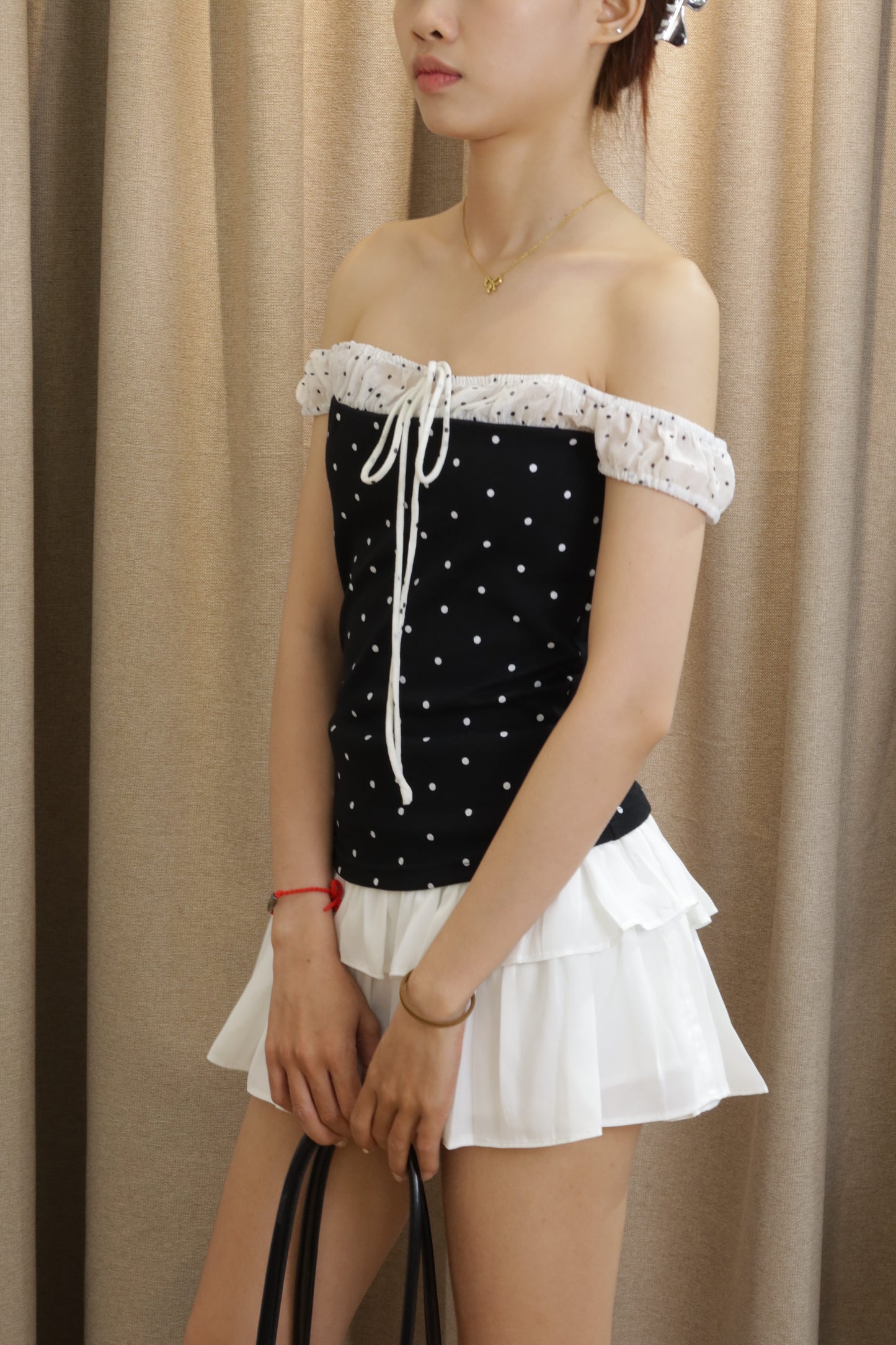 Off shoulder polkadot top