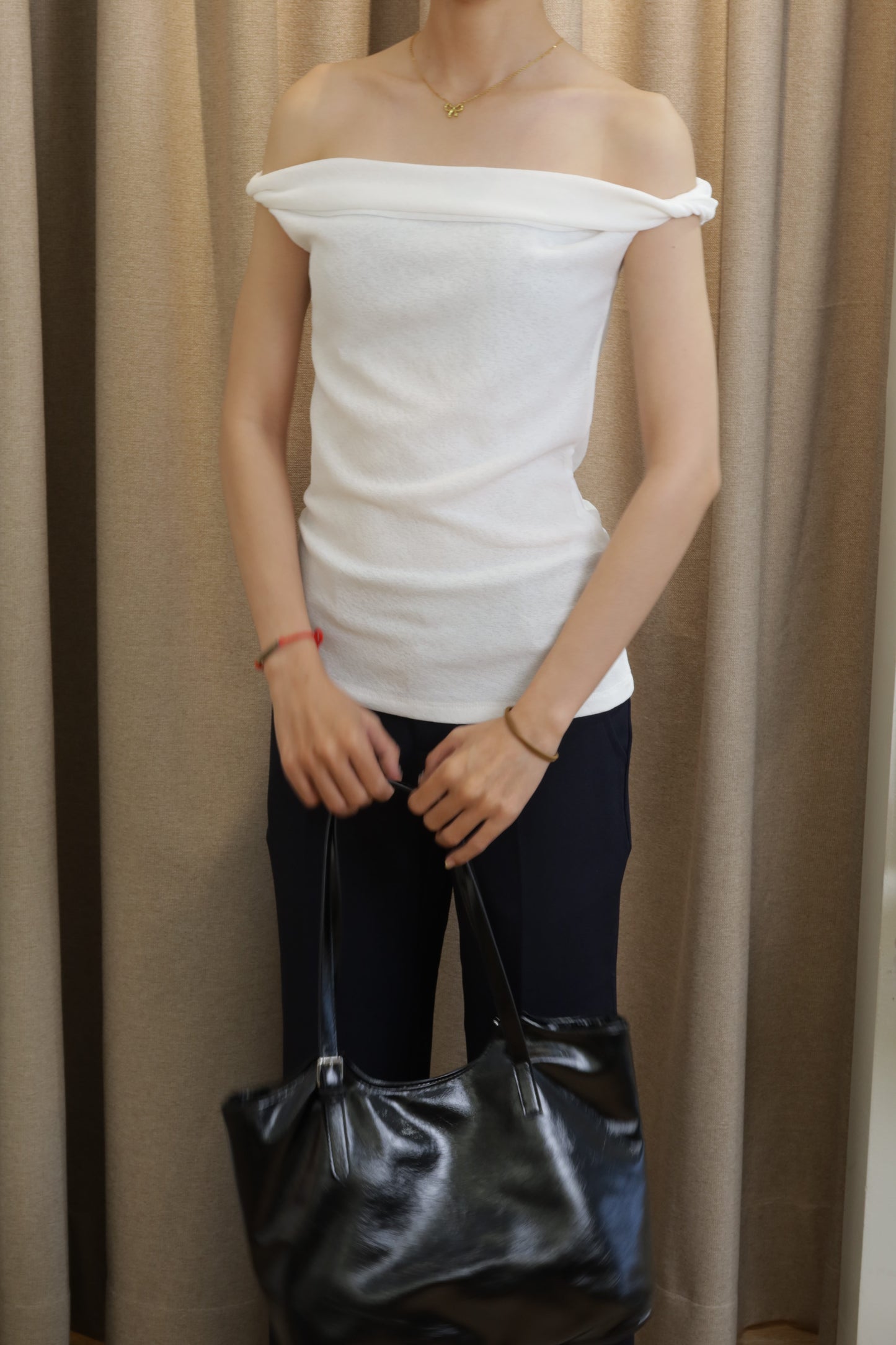 Short sleeve twist off shoulder