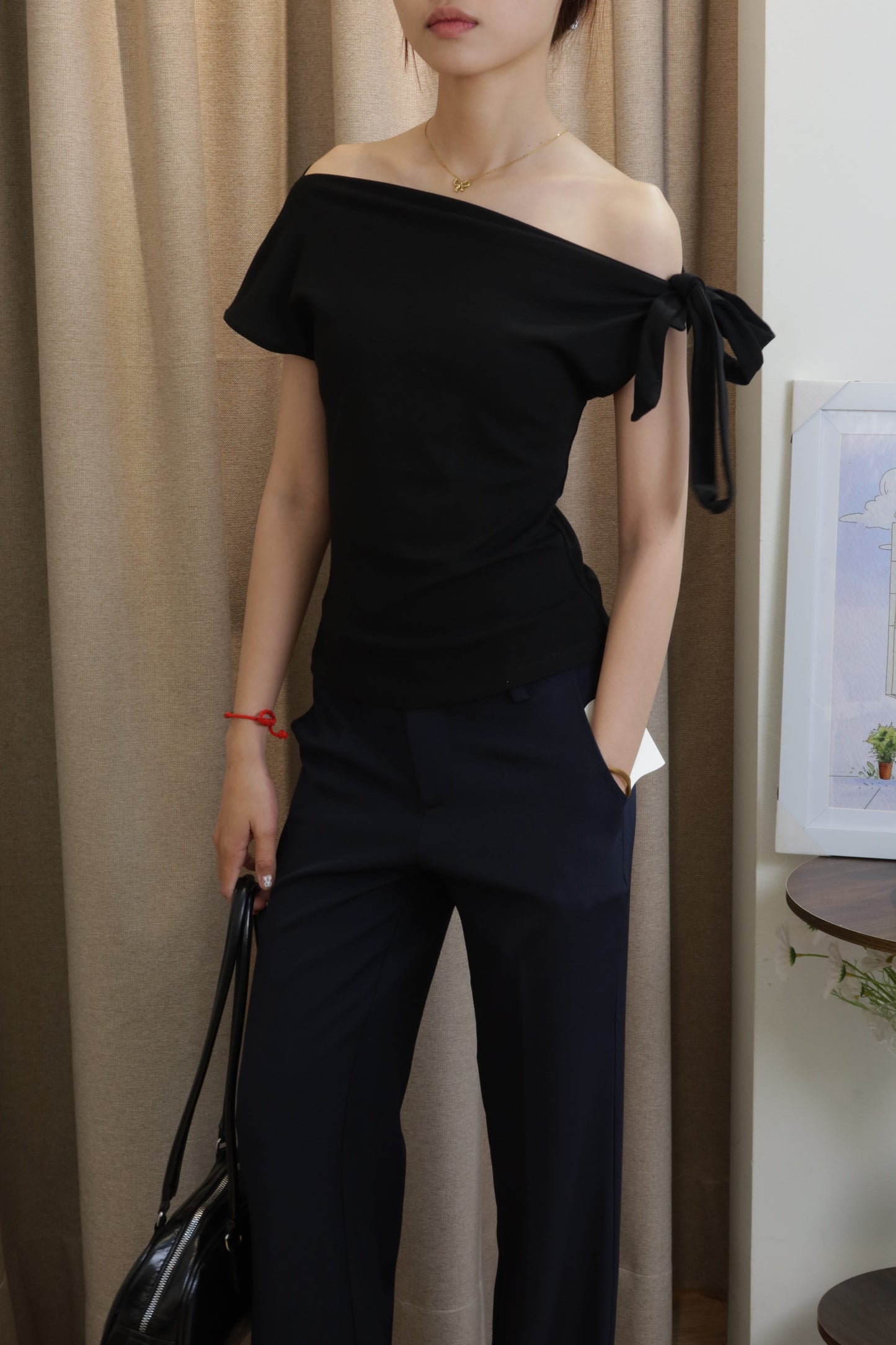 bow half shoulder top