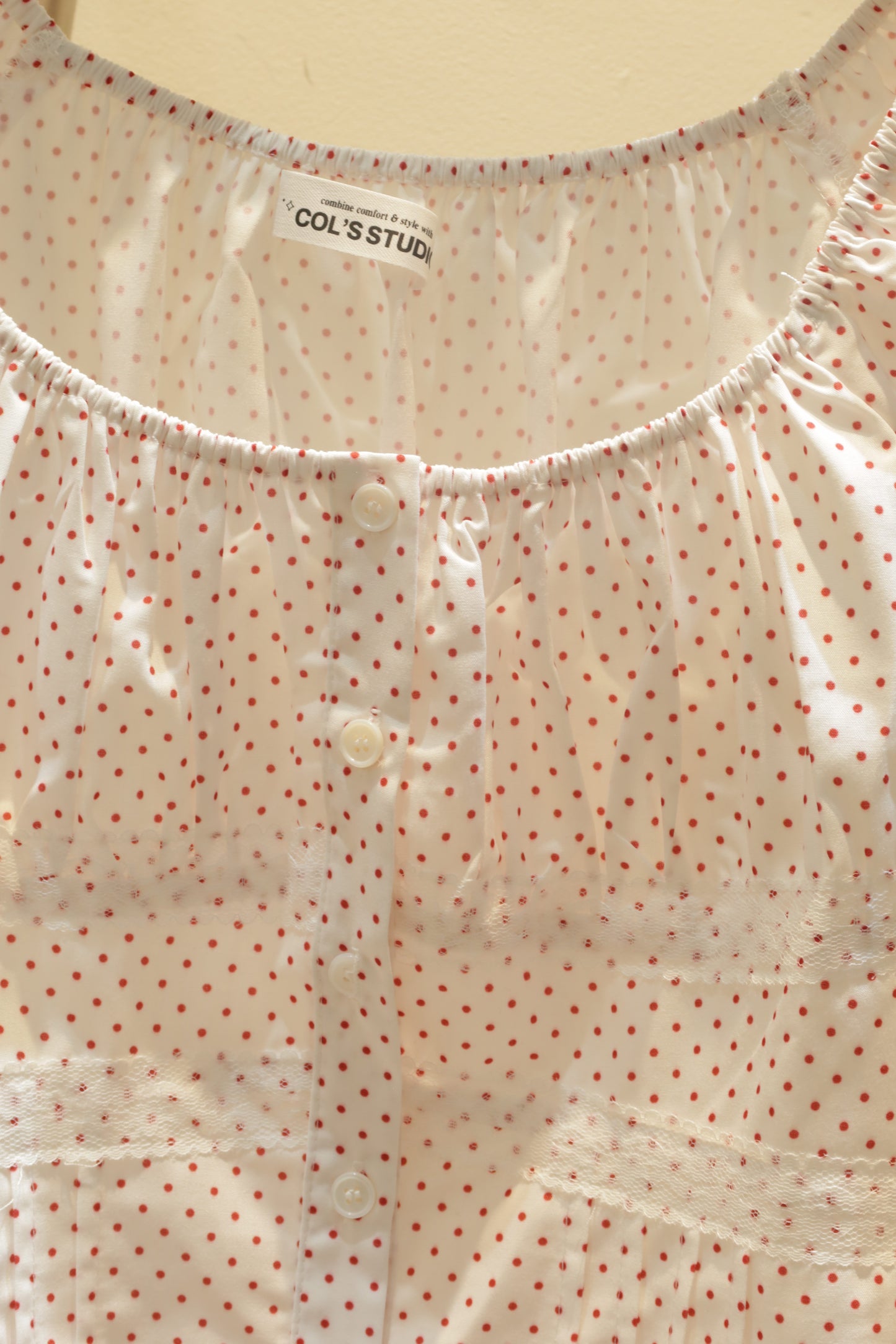 Red polkadot white top