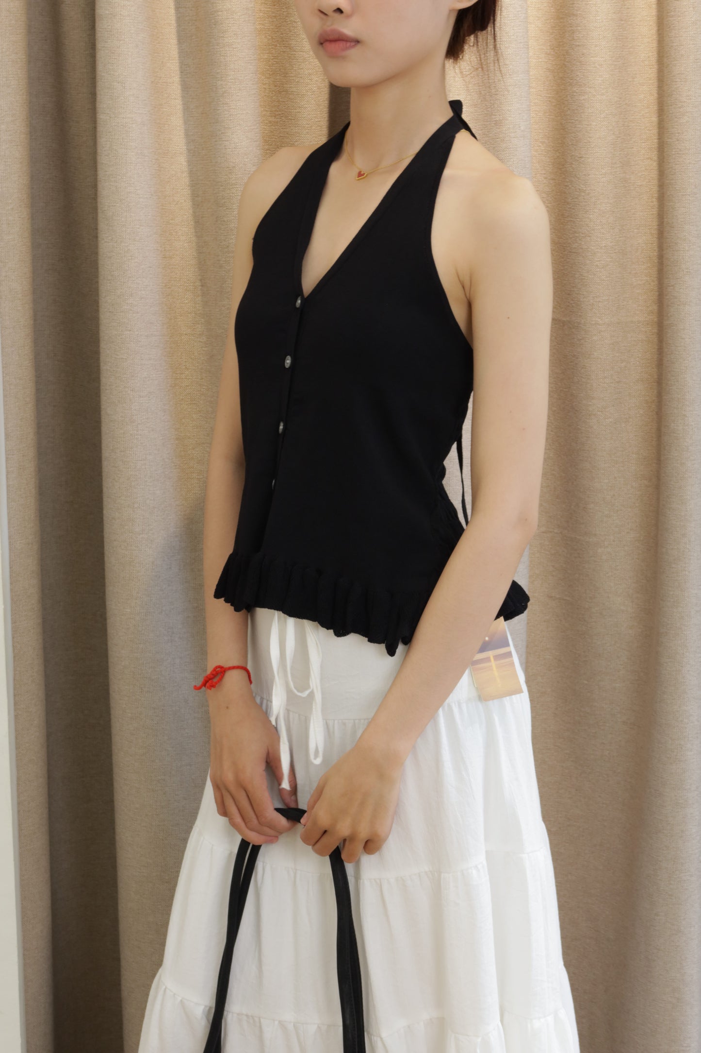 Knitted black halter top