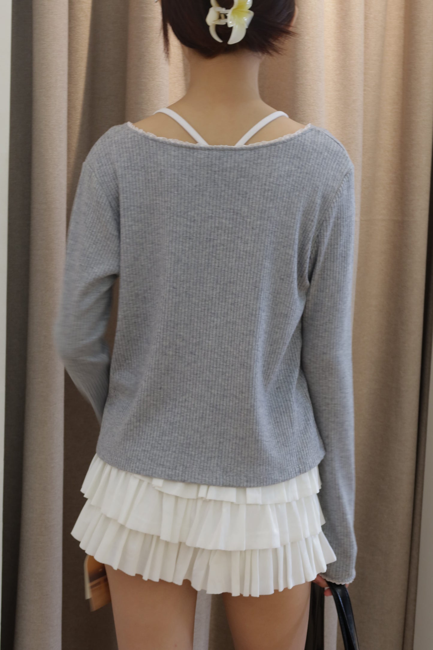 Gray cardigan lace detail