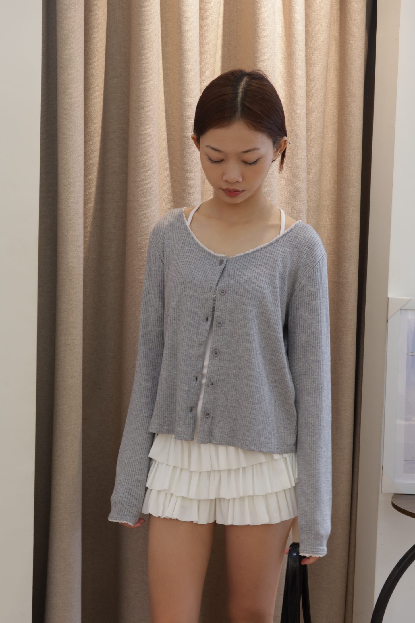 Gray cardigan lace detail