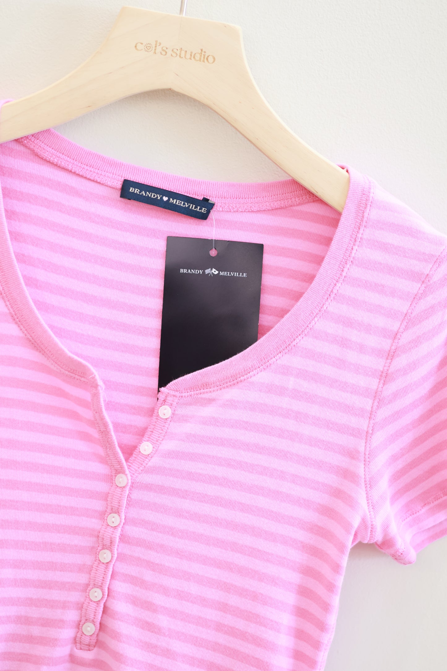 BRANDY PINK STRIPED BUTTON TEE