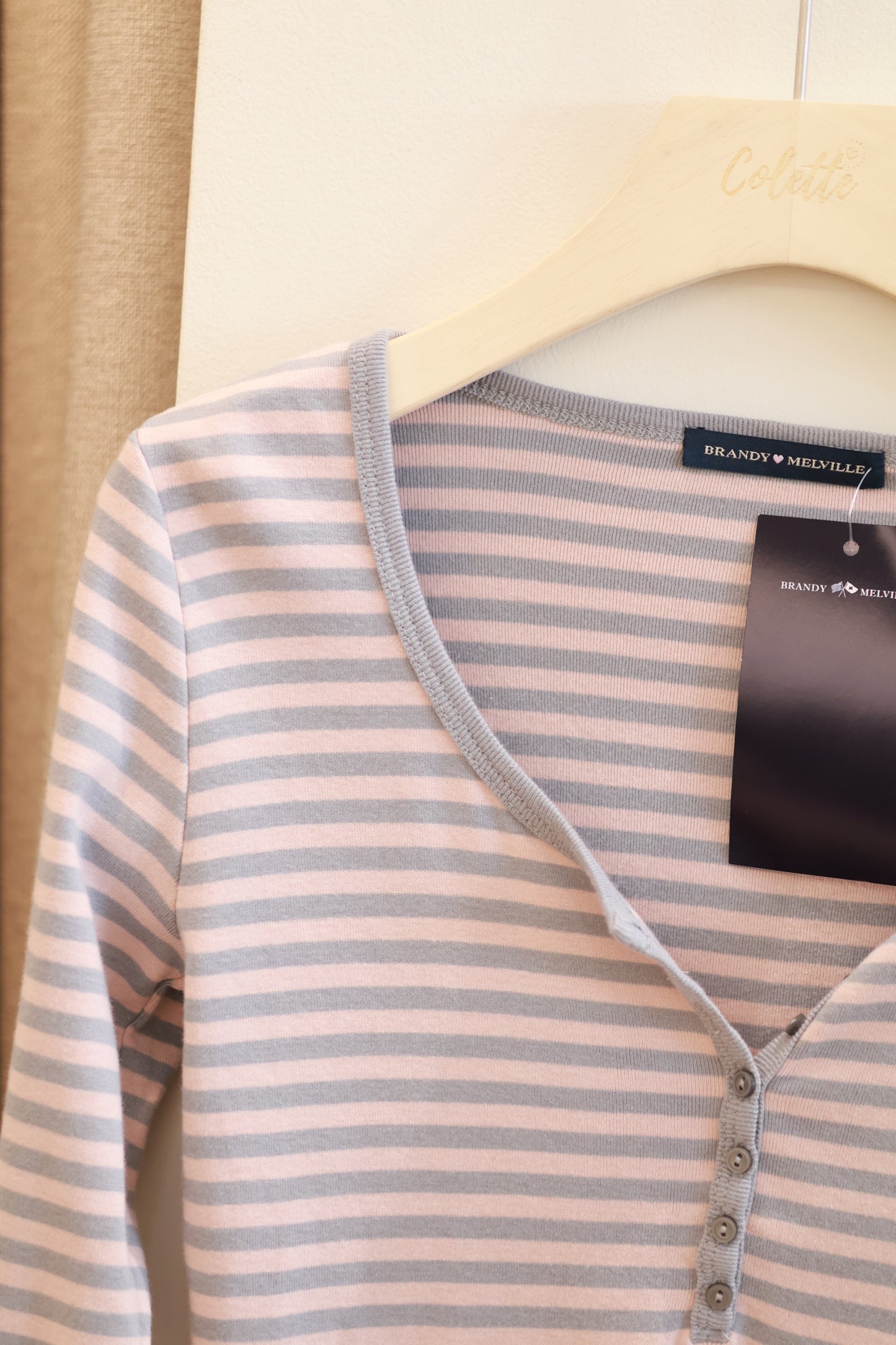 BRANDY BLUE & PINK STRIPED 6 BUTTONS TOP