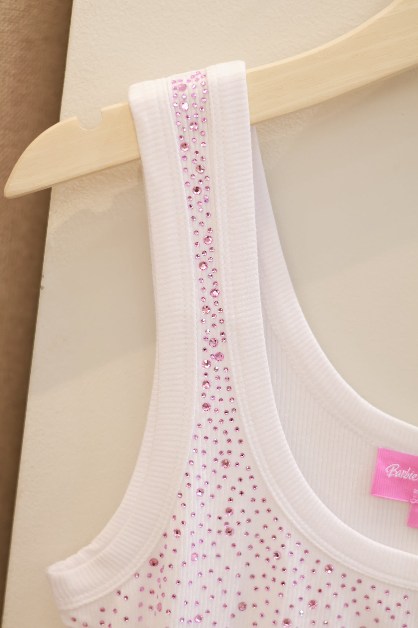 Edikted Dreamy Barbie™ Rhinestone Ribbed Tank Top