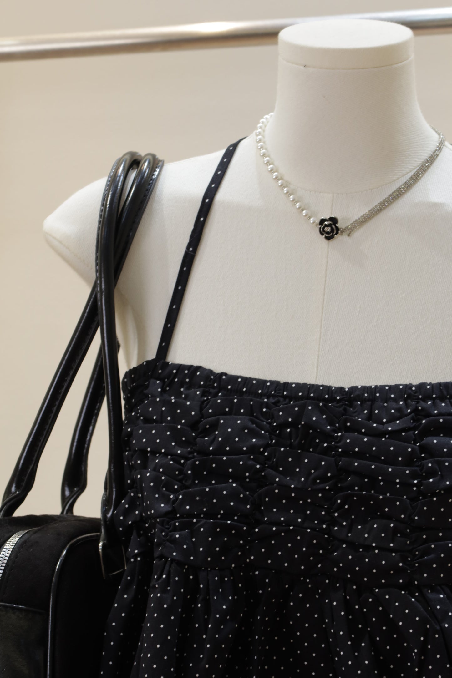 Polkadot black linen halter