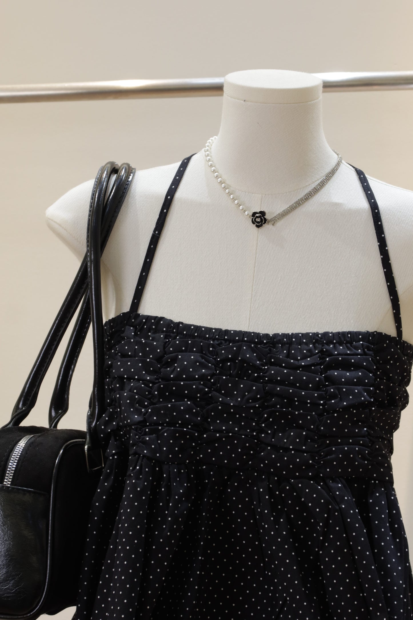 Polkadot black linen halter