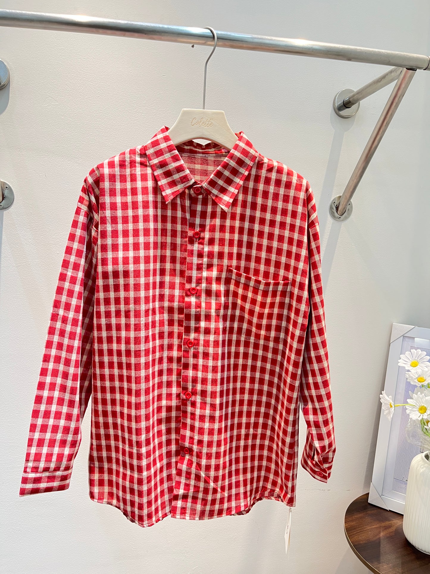 RED PLAID BUTTONED OUTERWEAR