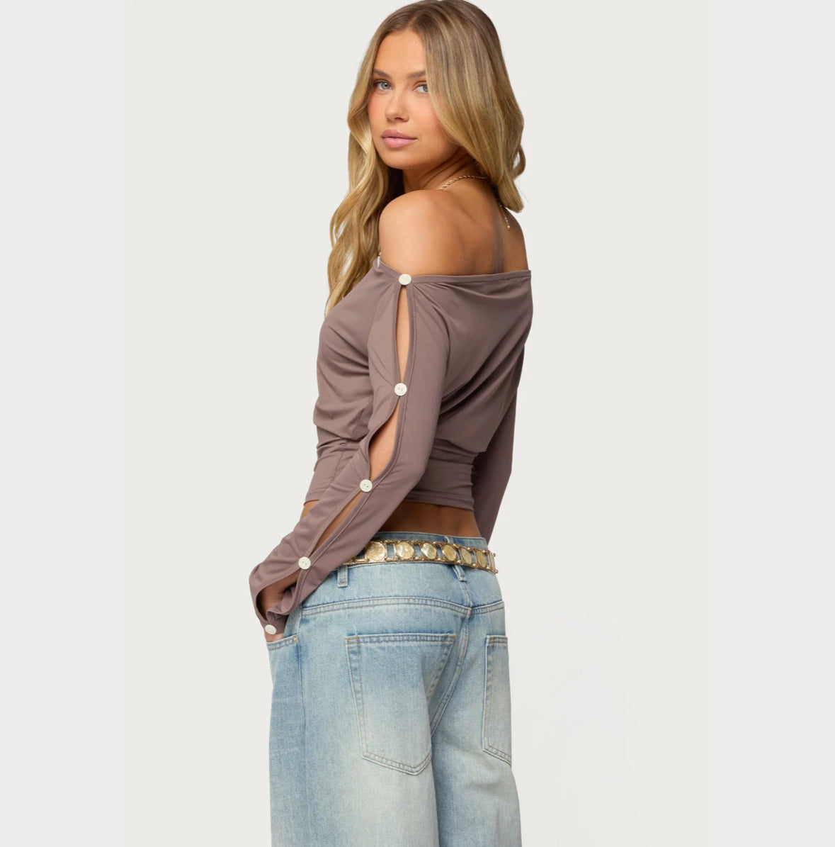 Edikted Ronee Off Shoulder Button Cutout Top