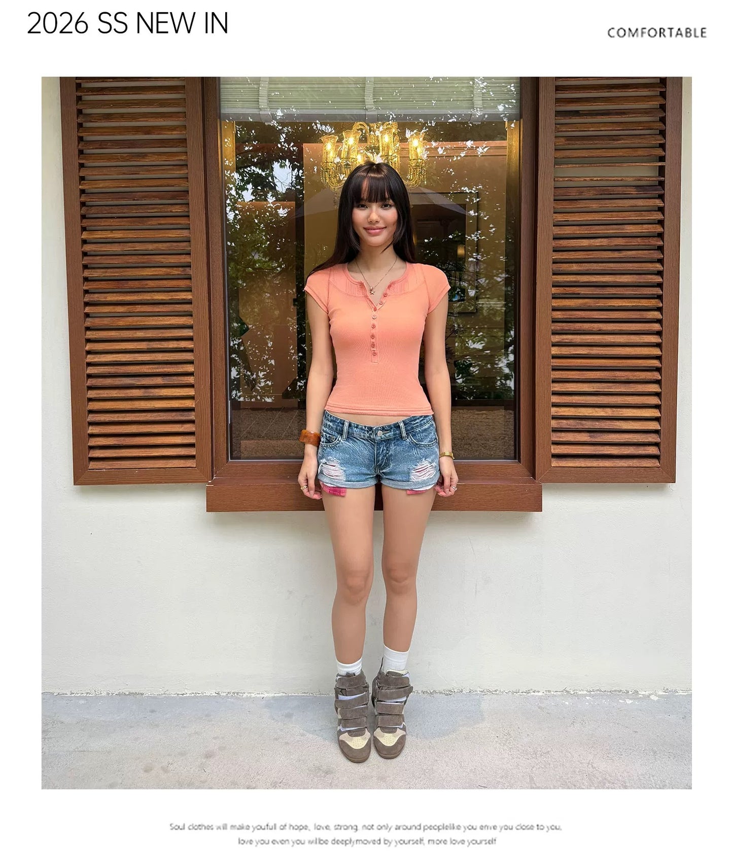 Peach Button Tee