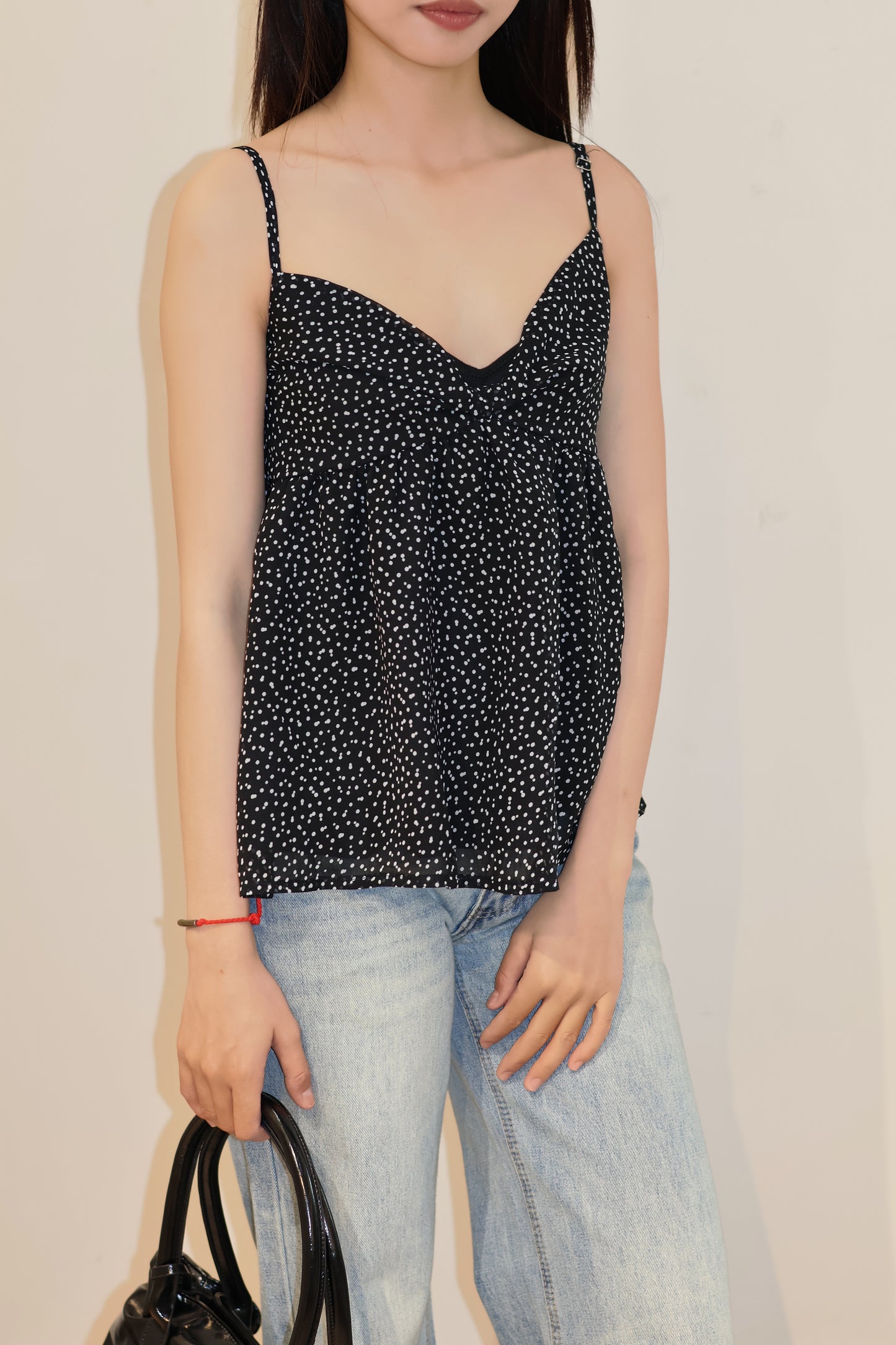POLKADOT FLOWY BLACK TOP