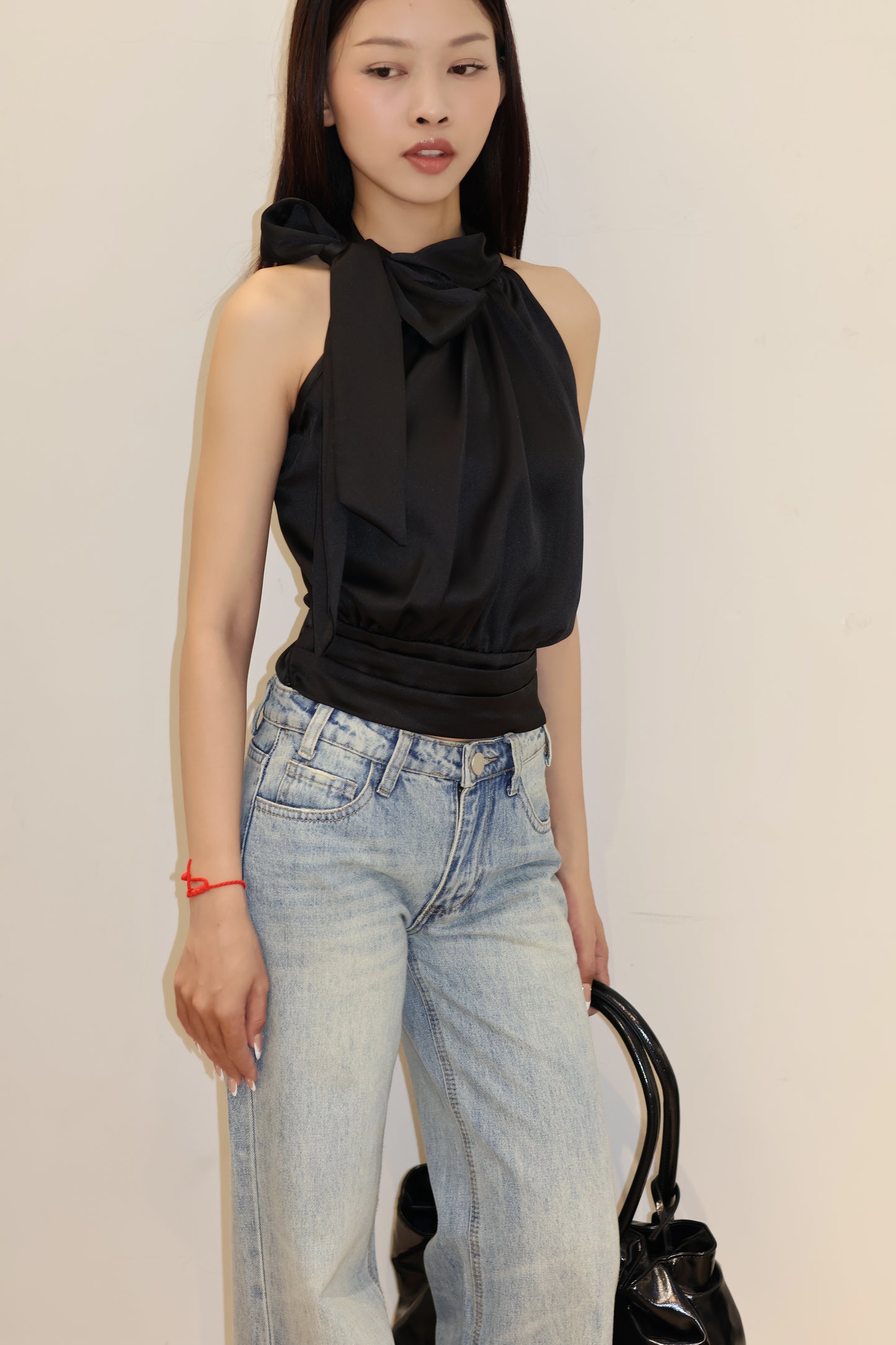 Satin like halter tied top