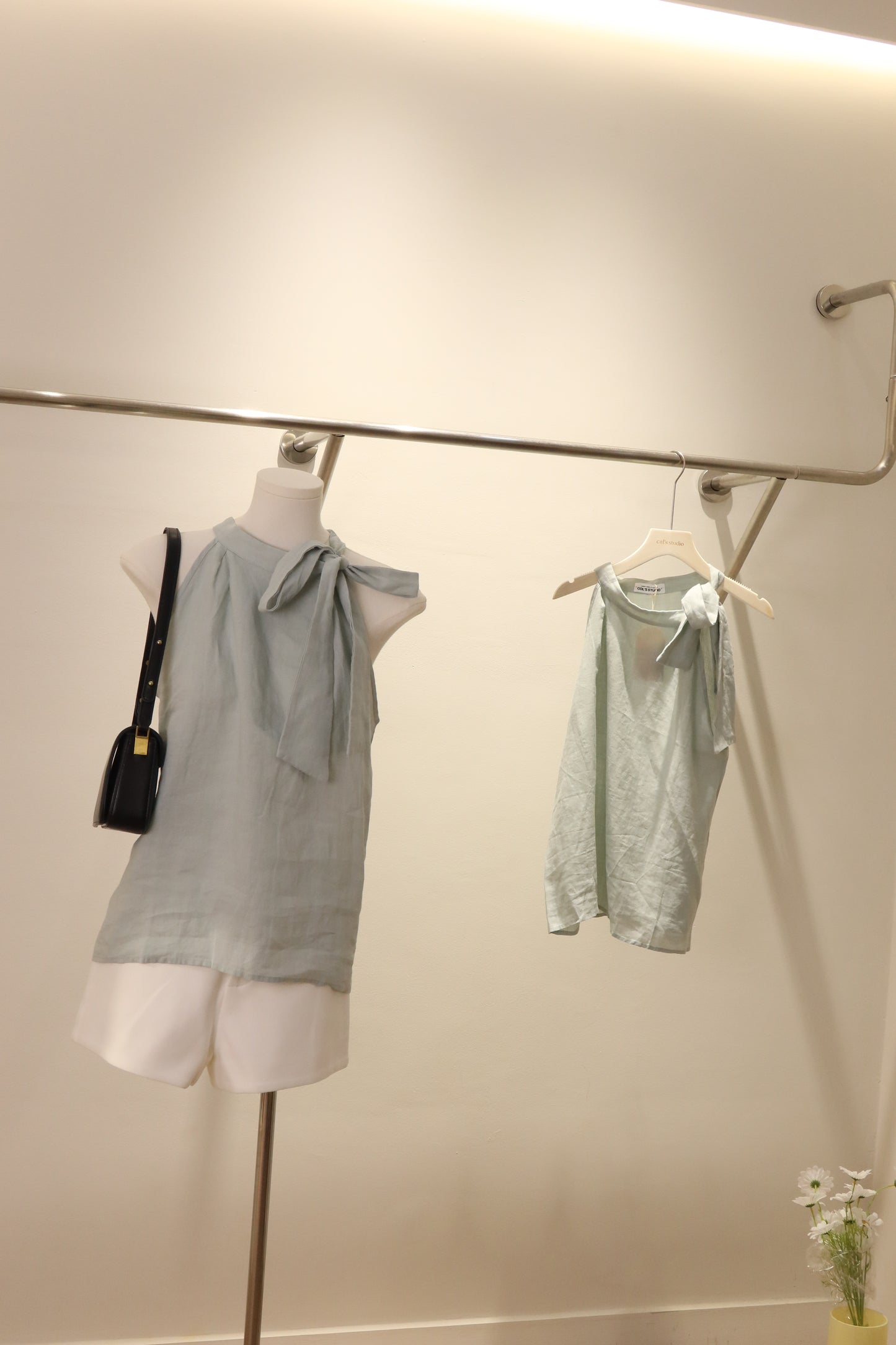 Turqoise ribbon neck top