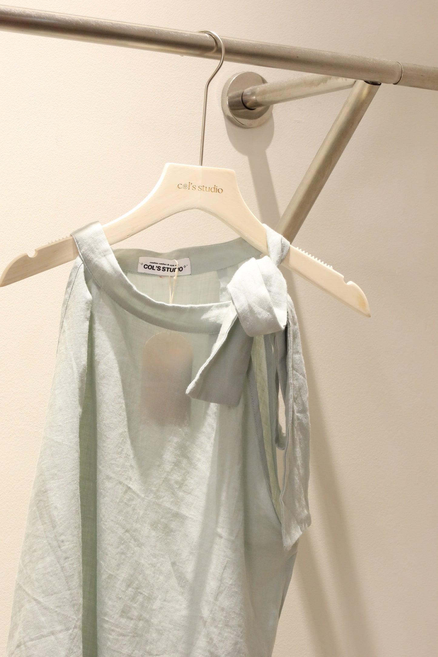 Turqoise ribbon neck top