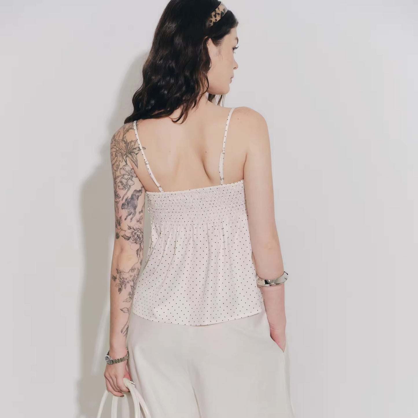 Cream polkadot top