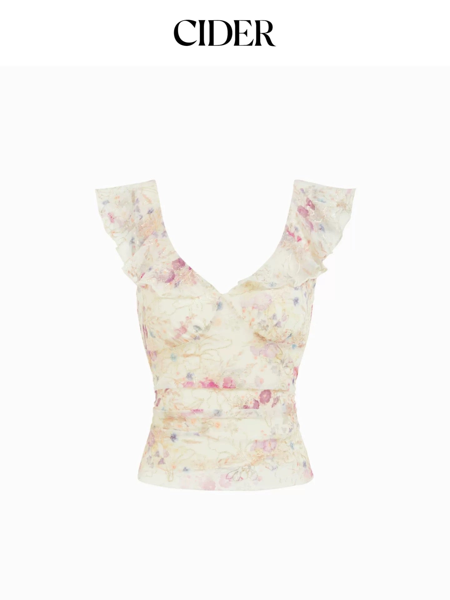 CIDER FLORAL V RUFFLED TOP