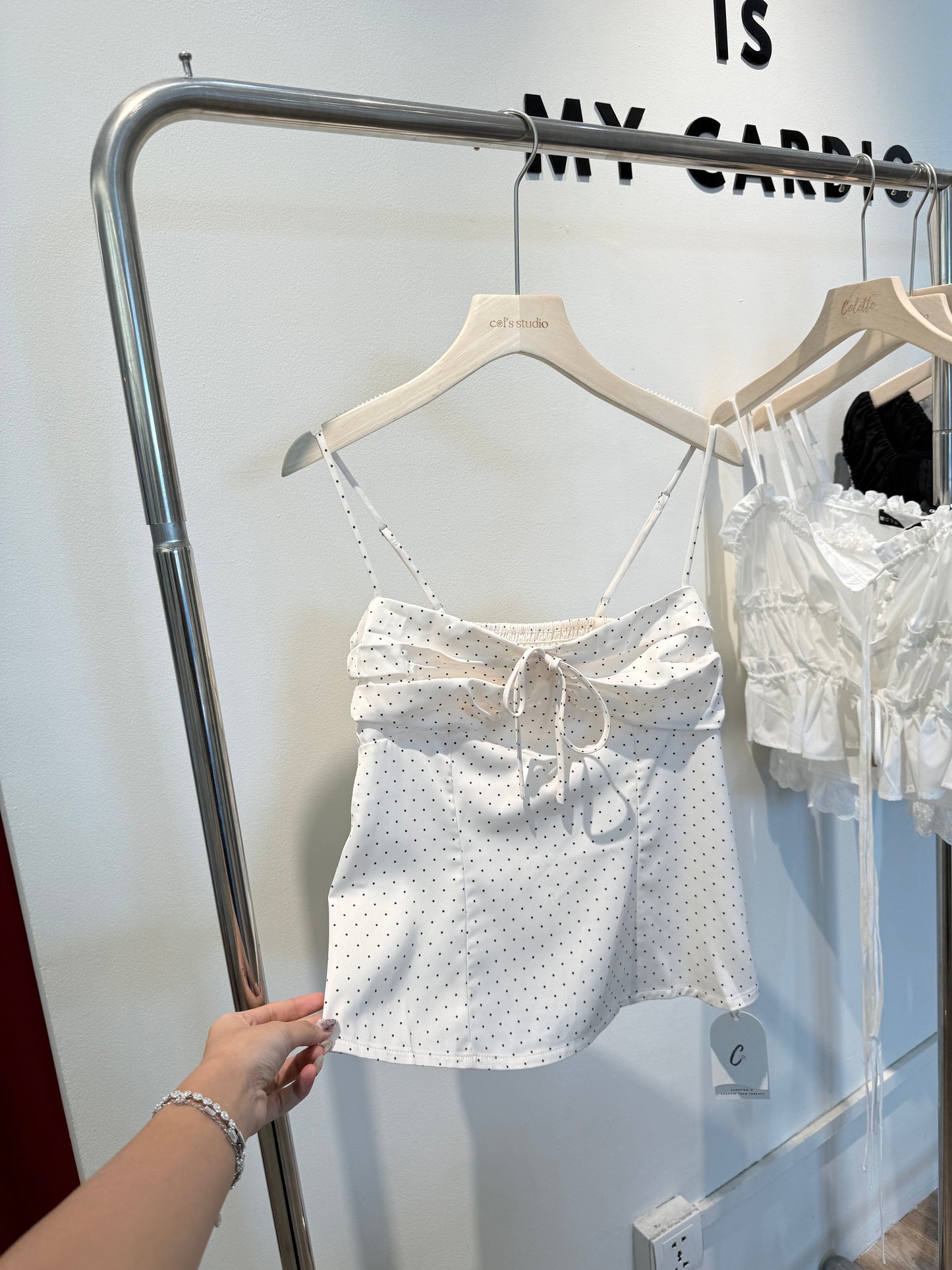 Cream polkadot top