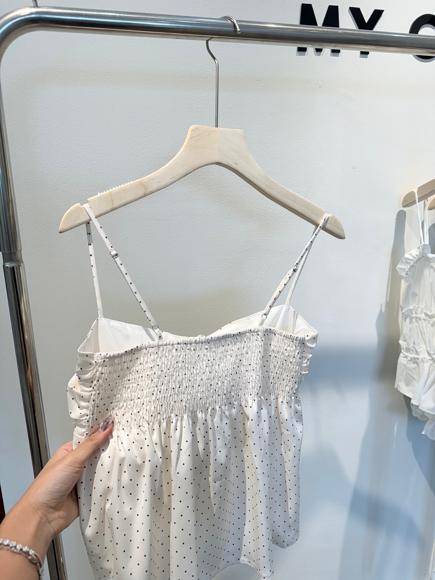 Cream polkadot top