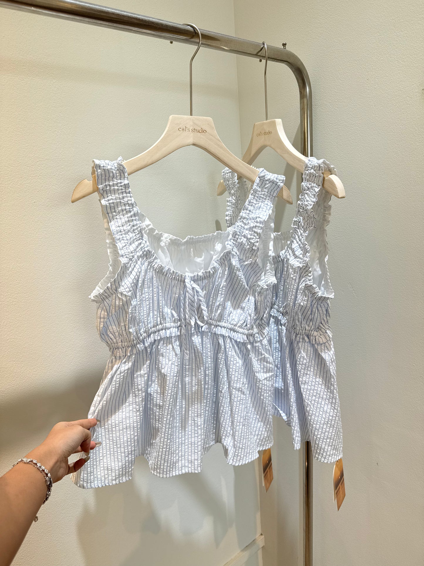 Cotton ruched babyblue top