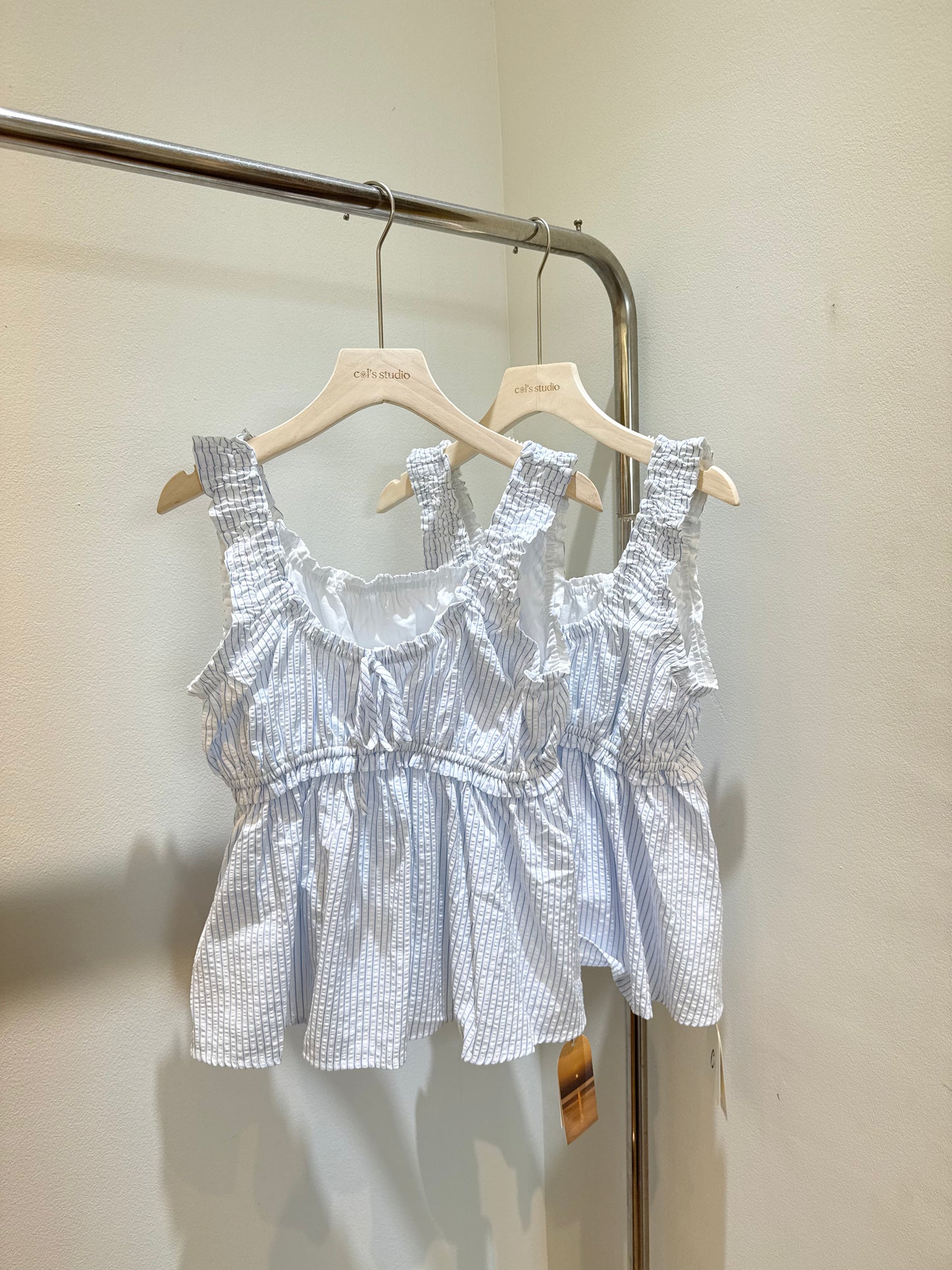 Cotton ruched babyblue top