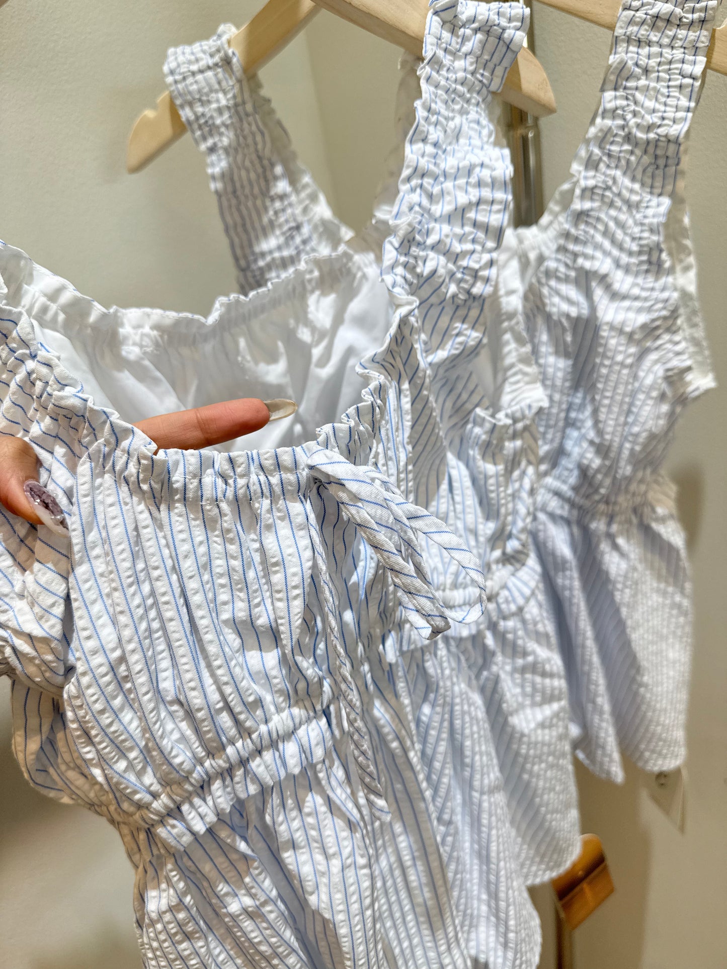 Cotton ruched babyblue top