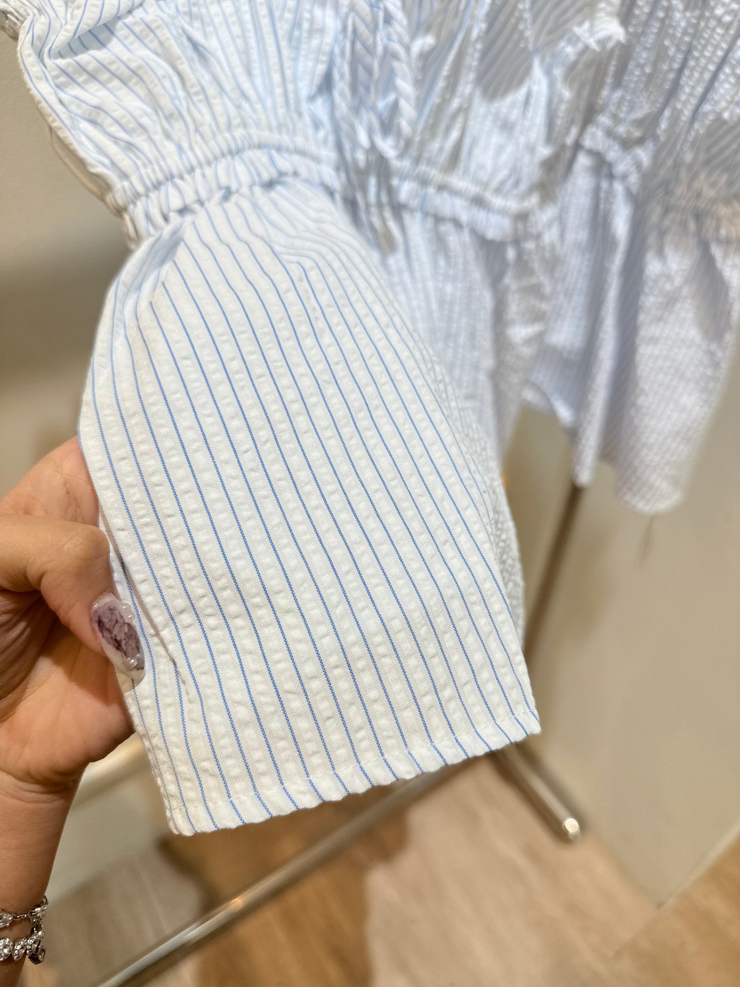 Cotton ruched babyblue top