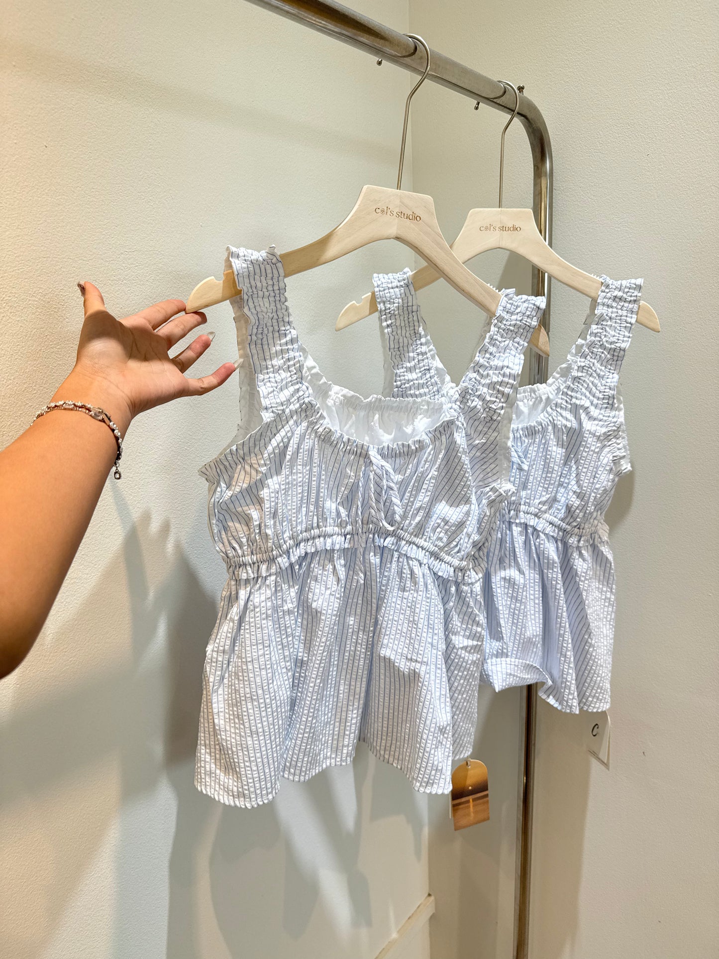 Cotton ruched babyblue top