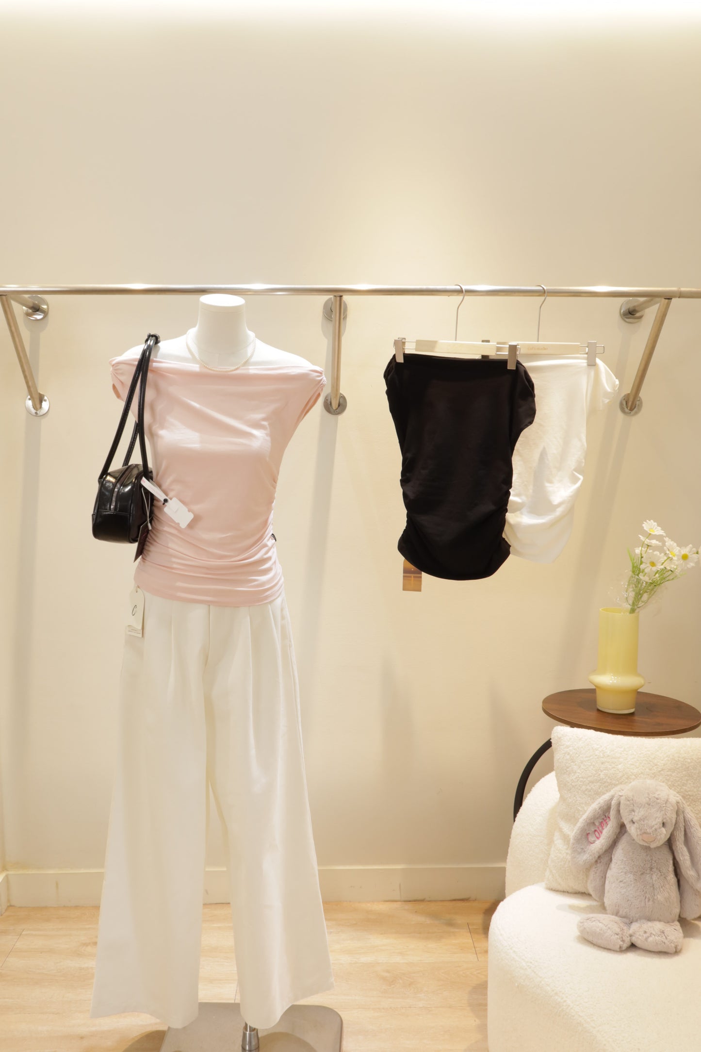 plain waist cinch off shoulder top