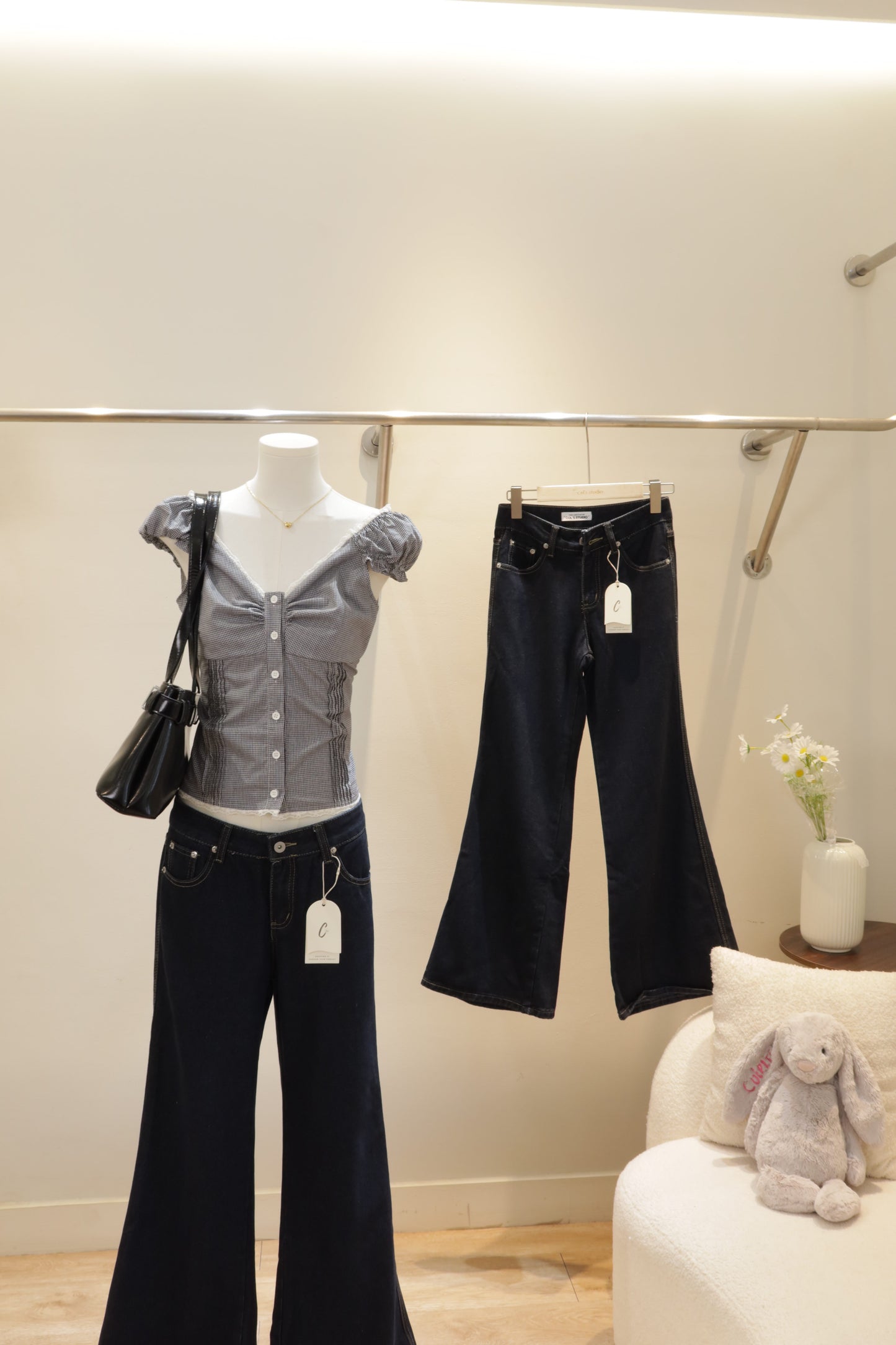 Dark blue flared jeans