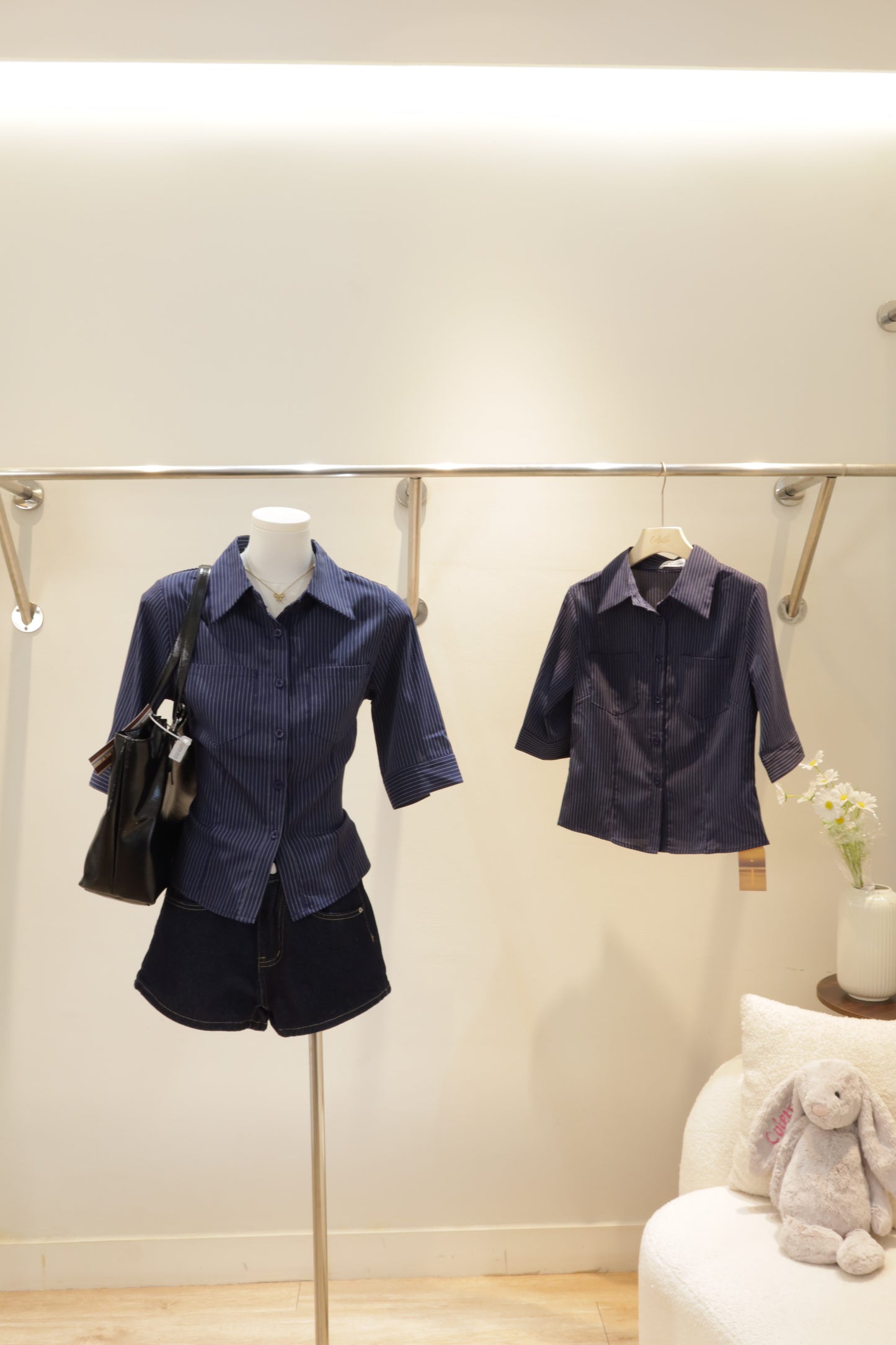 OS: BLUE STRIPED MID SLEEVE BLOUSE