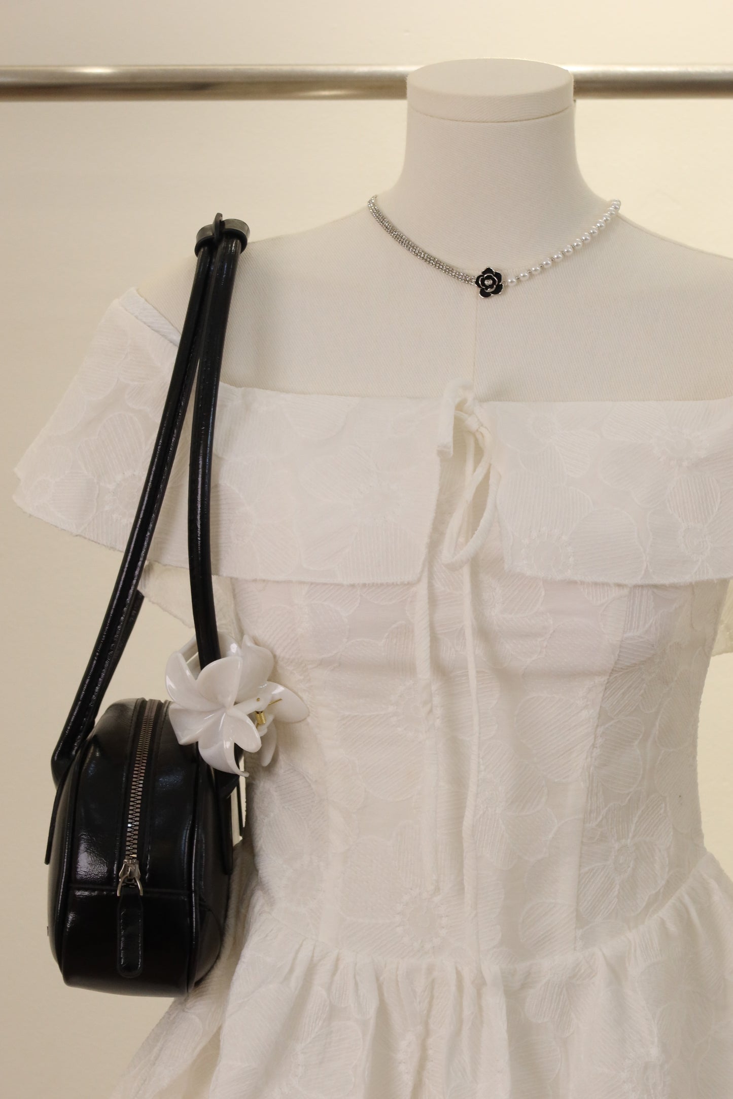 Off shoulder textured dress