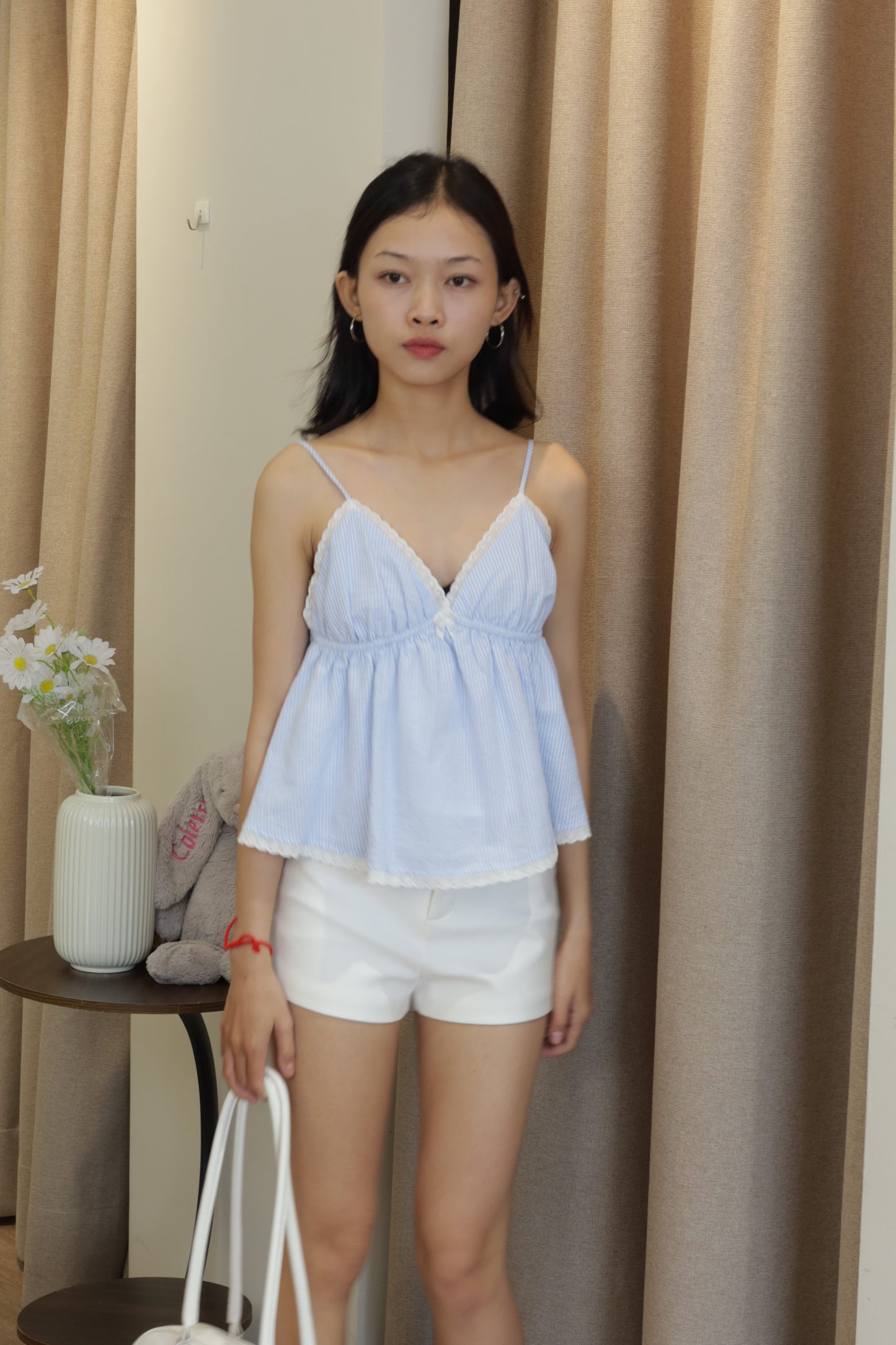 blue stripes v cut flowy top